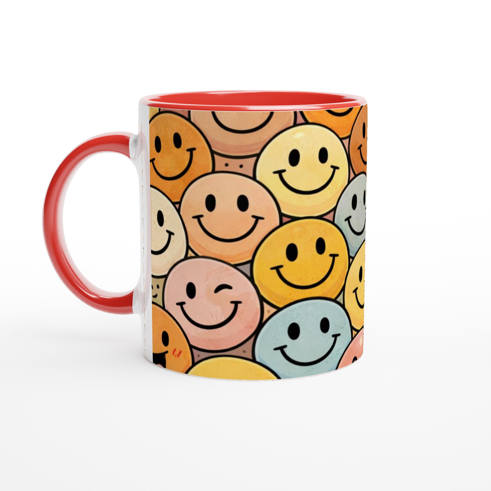 Vit 11oz keramisk mugg med lekfulla smileys i varma pastellfärger – välj din favoritfärg 5 a25f52b4-b153-4f6a-8283-10d3add7ca9b