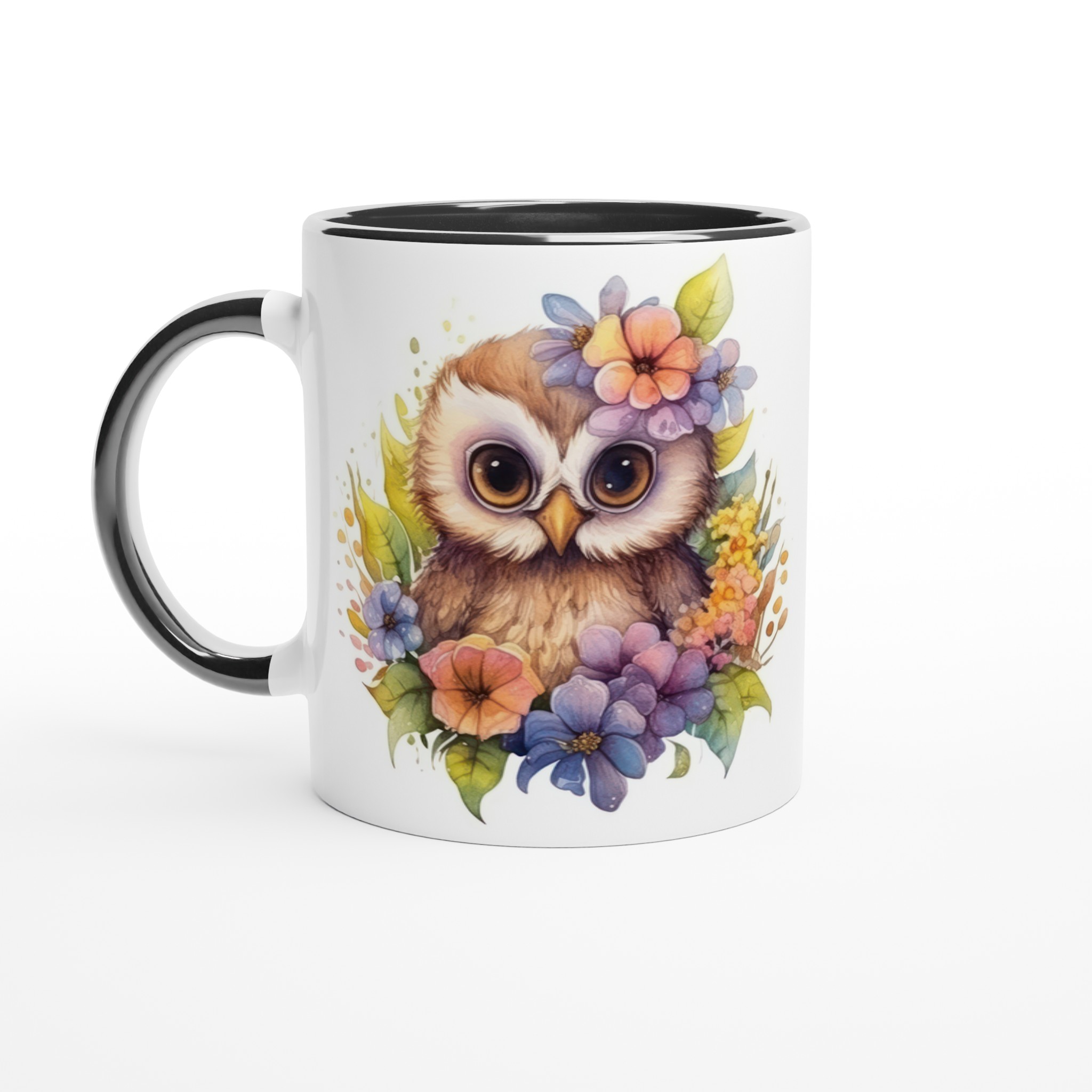 Vit 11oz keramisk mugg med charmig ugglemotiv – välj din favoritfärg för en personlig touch 4 a263a1ed-7fc0-43d1-b890-f56633aeea52