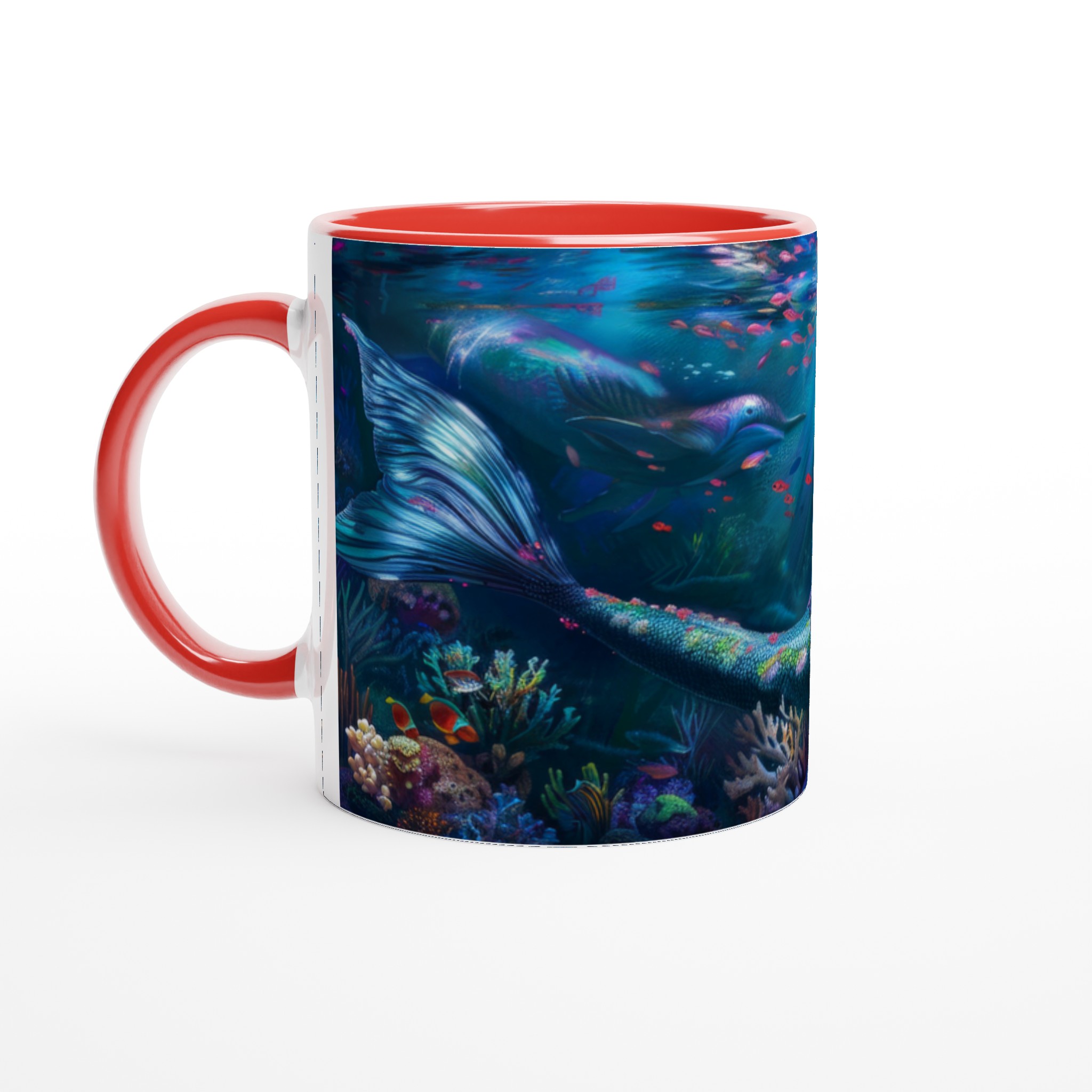 Vit 11oz keramisk mugg med fantasy-sjöjungfru i färgstarkt undervattenslandskap – välj din favoritfärg 5 a2815ea6-121c-40ce-b976-44610d67453f