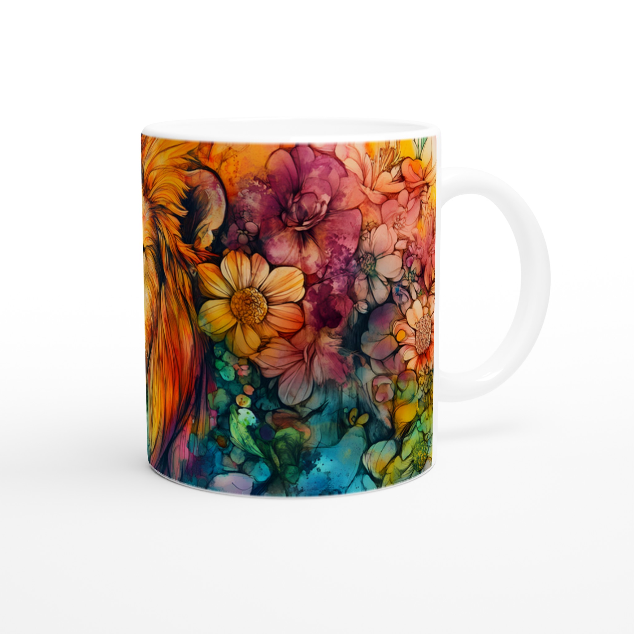 Lejon & Blommor Akvarellmugg – Konstnärlig 11oz Keramikmugg i Valfri Färg 9 a2b1cde3-f110-4b77-98a9-e4b864178d68