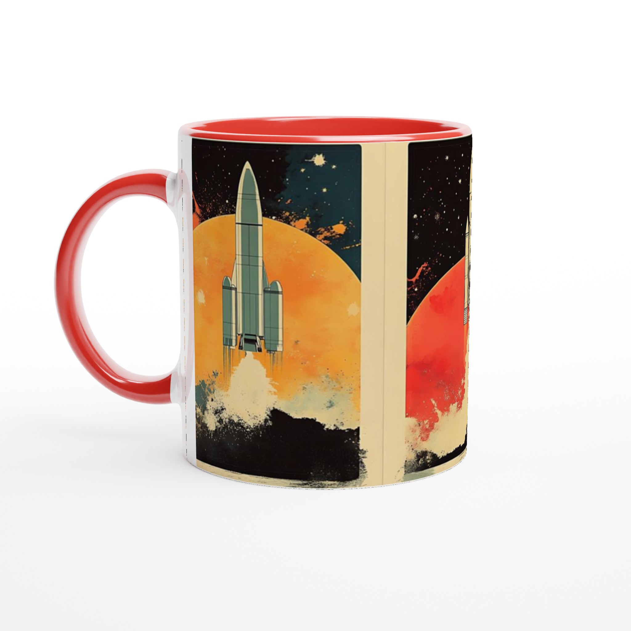 Retro Space Odyssey Mugg – 11oz Keramisk Mugg med Raketmotiv och Starka Kontraster 5 a2c09b0f-b945-4d87-940e-069e50c8222d
