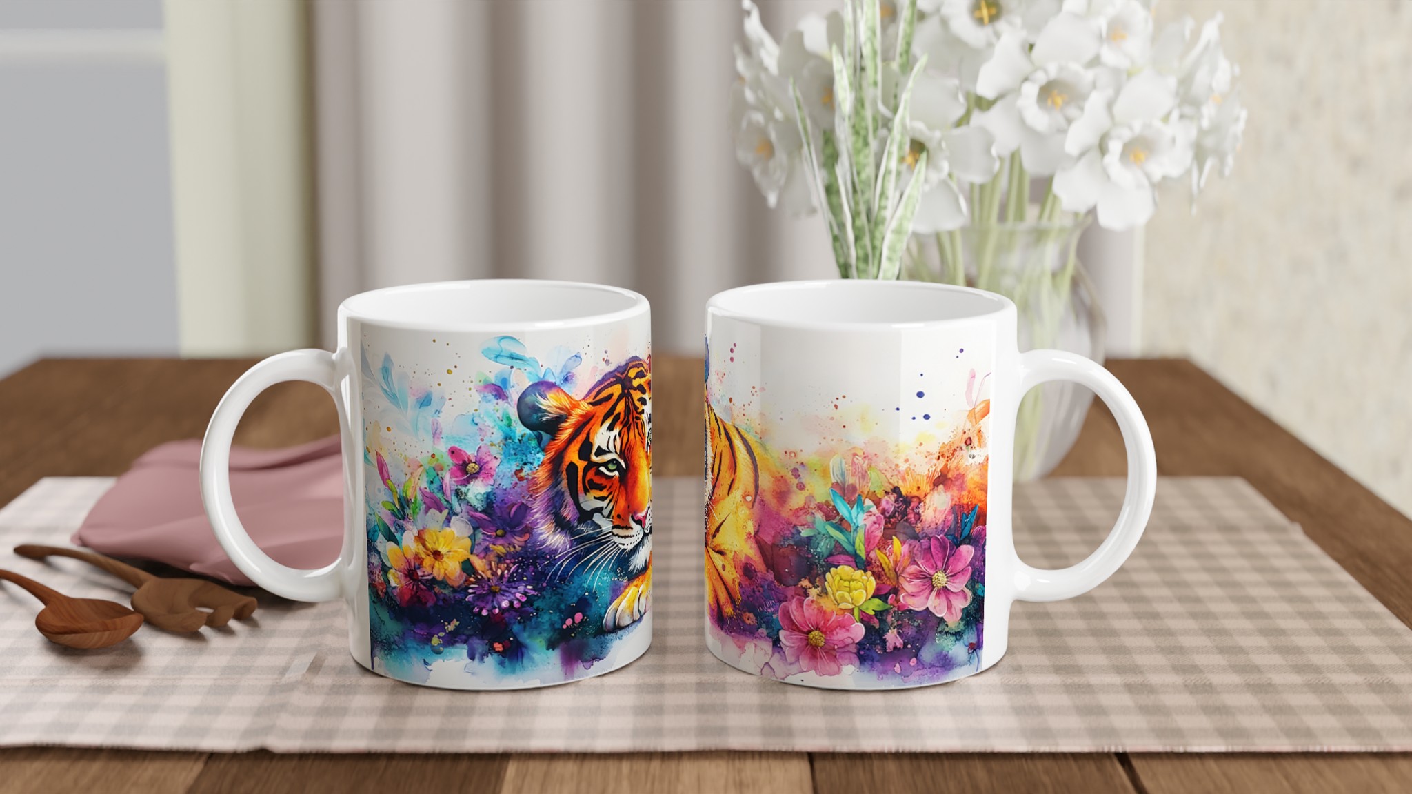 Mångfärgad Akvarell Tiger Mugg – Vibrerande Konst för Din Kaffestund, Välj Din Favoritfärg! 10 a2c34902-3213-4063-b202-f535280d3c12