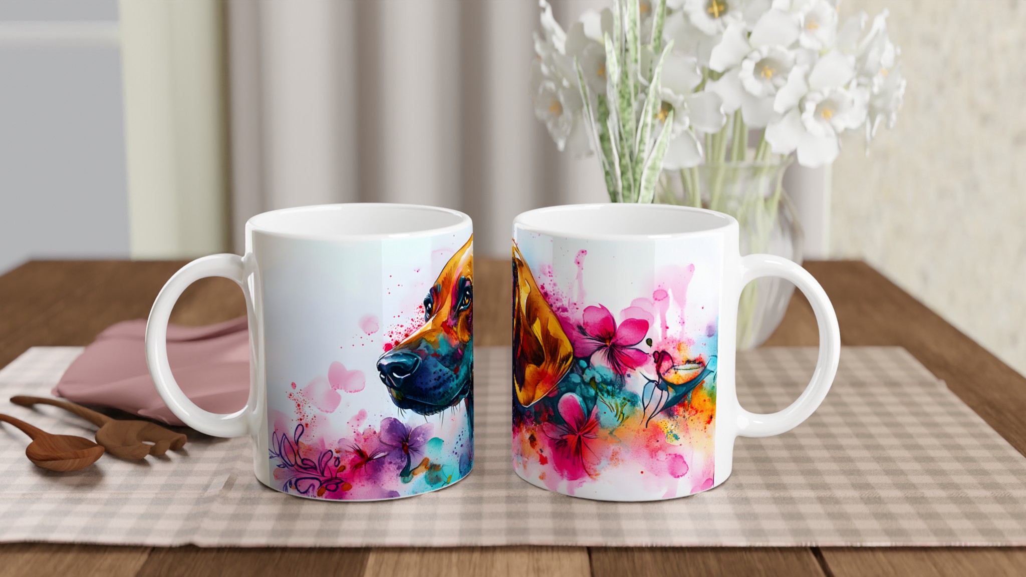Konstnärlig Akvarellhundsmugg – 11oz Keramikmugg i Levande Färger 10 a326db43-fd9f-4c8a-9e96-3ce12769c9bb