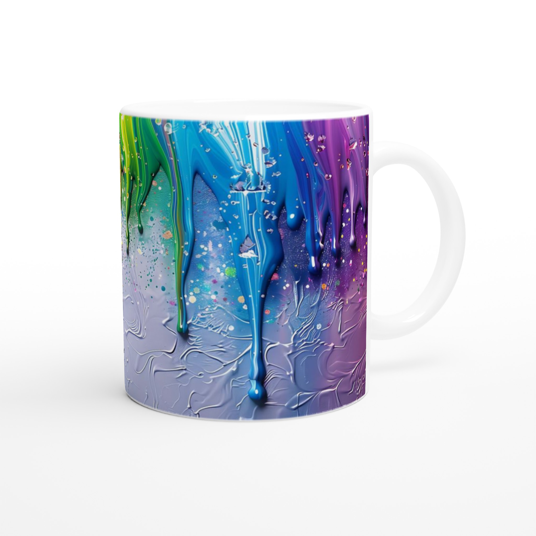 Livfull Vit 11oz Keramisk Mugg med Färgsprakande Drippande Konstmotif i Sju Färger 9 a38d10a7-72e6-4daf-abf4-ce956f631725