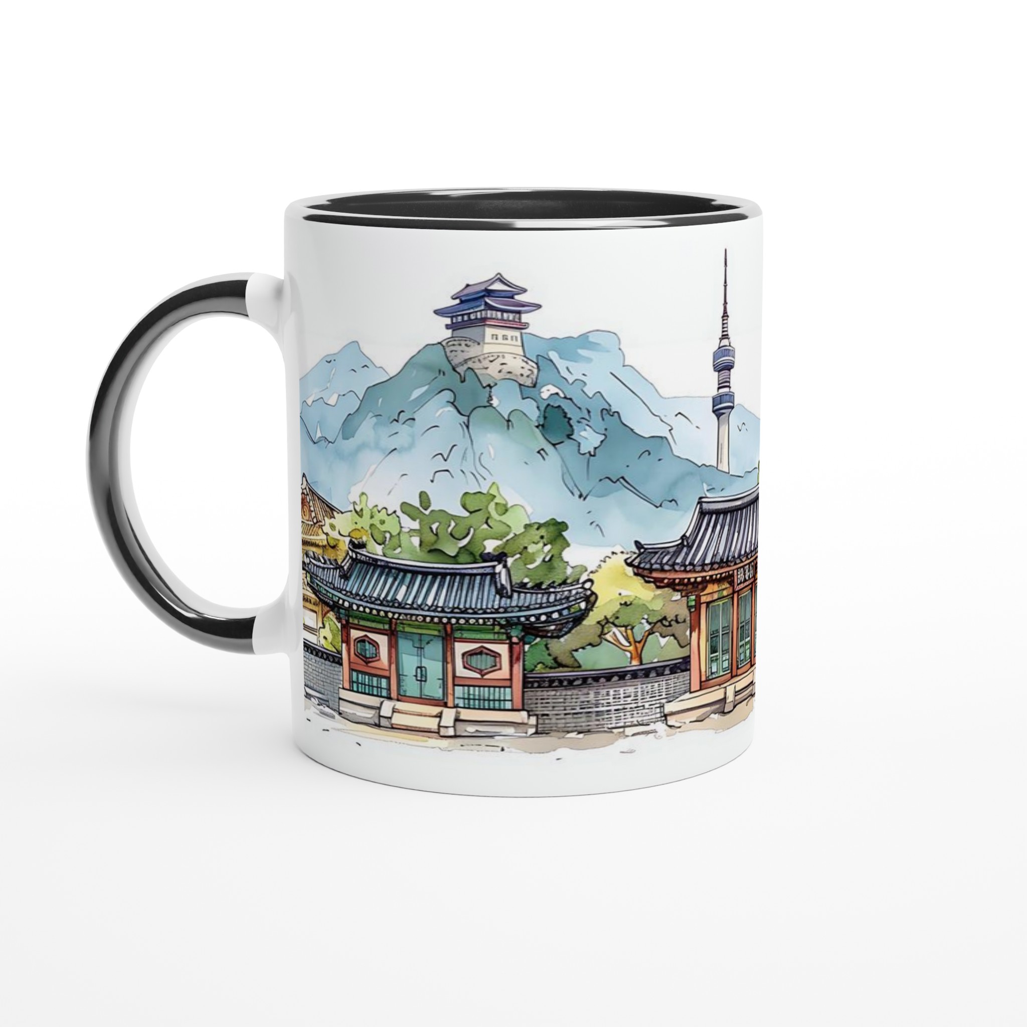 Seoul Skyline Akvarellmugg – Koreansk Arkitektur & Bergmotiv, 11oz Keramisk Mugg i Valfri Färg 4 a38ea5ca-4643-463b-abf8-b8d66752fec0