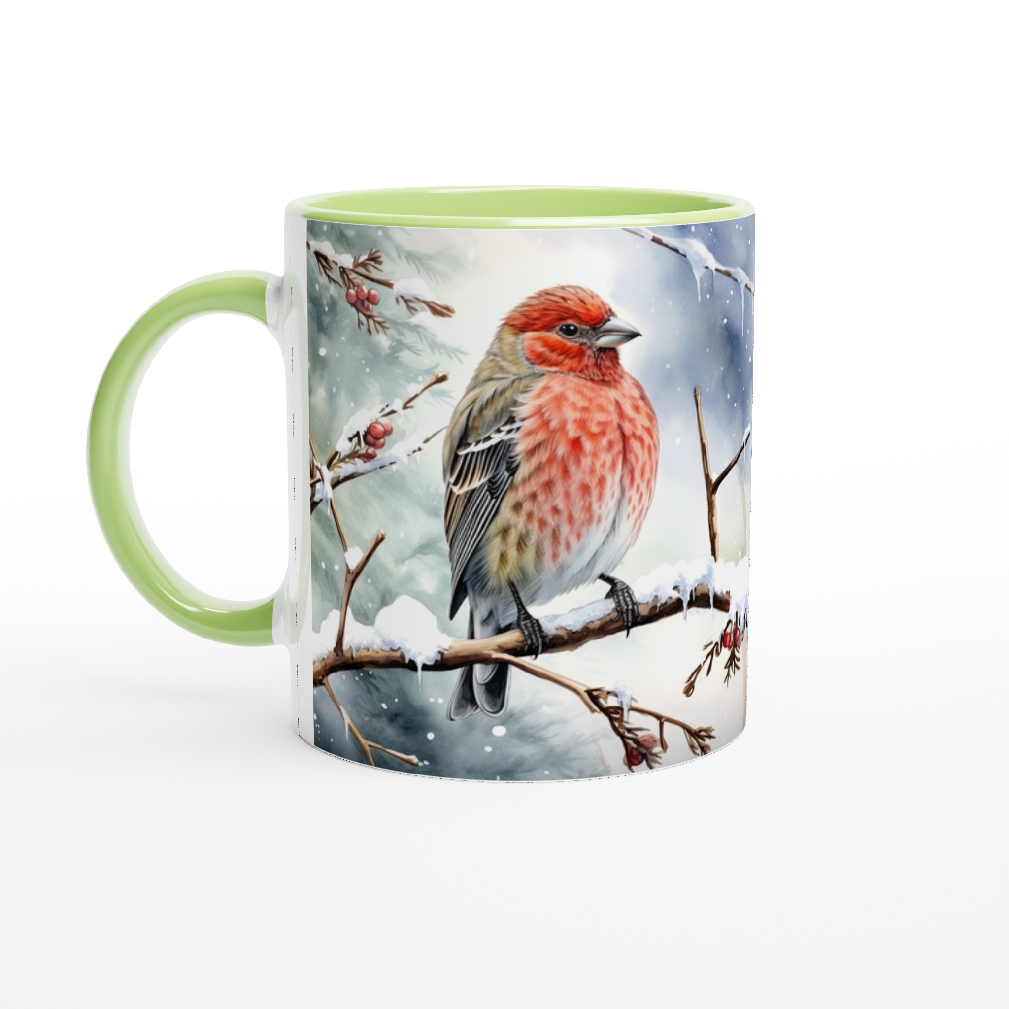 Vit 11oz keramisk mugg med vinterfågelmotiv – välj bland sju vackra keramfärger 7 a3b0b10c-182e-4b11-9691-230d139c765b