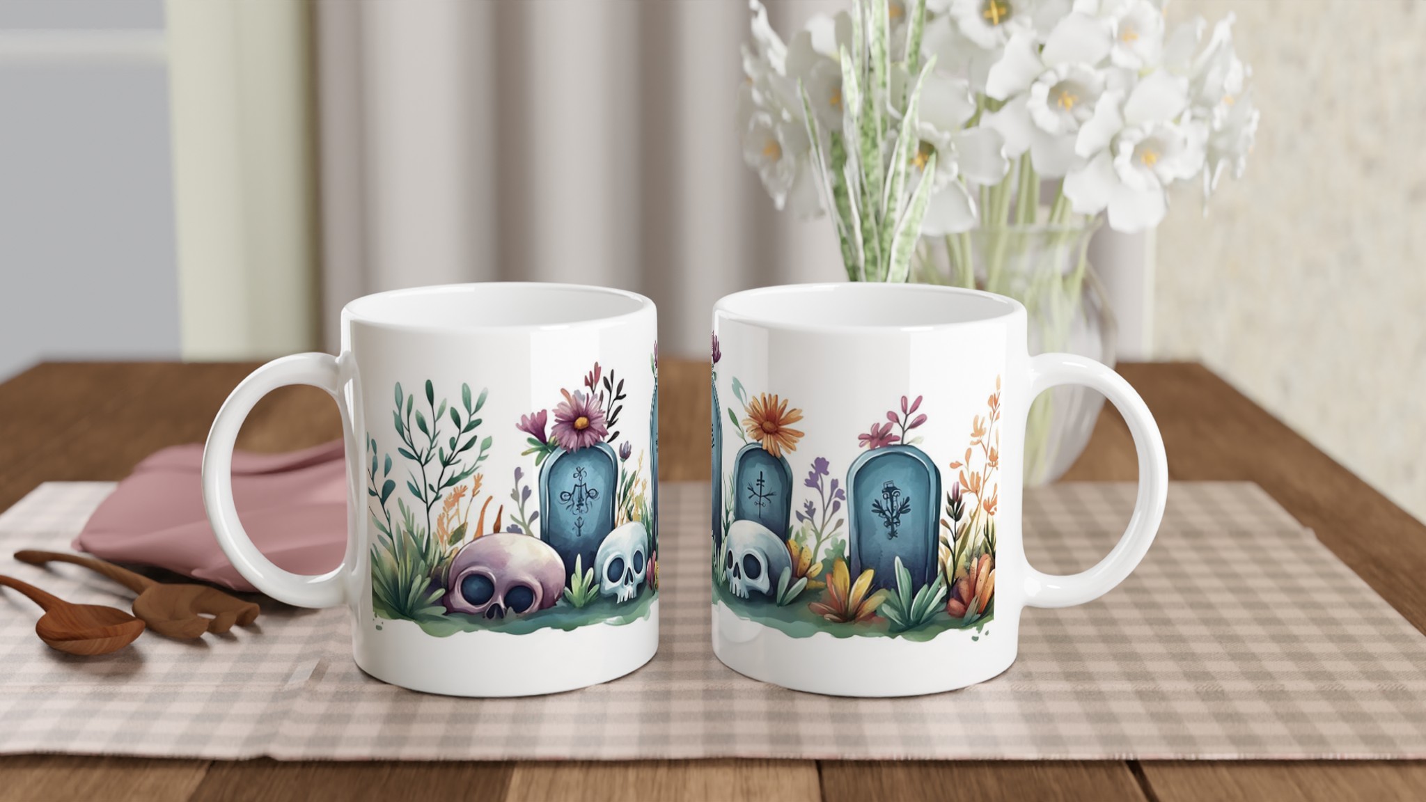 Mystisk Blomsterskalle Mugg - 11oz Keramisk Kaffemugg med Akvarellkonst i Välj din Färg 10 a3cf6aad-db85-444e-a7b7-4d22cfaaddbb