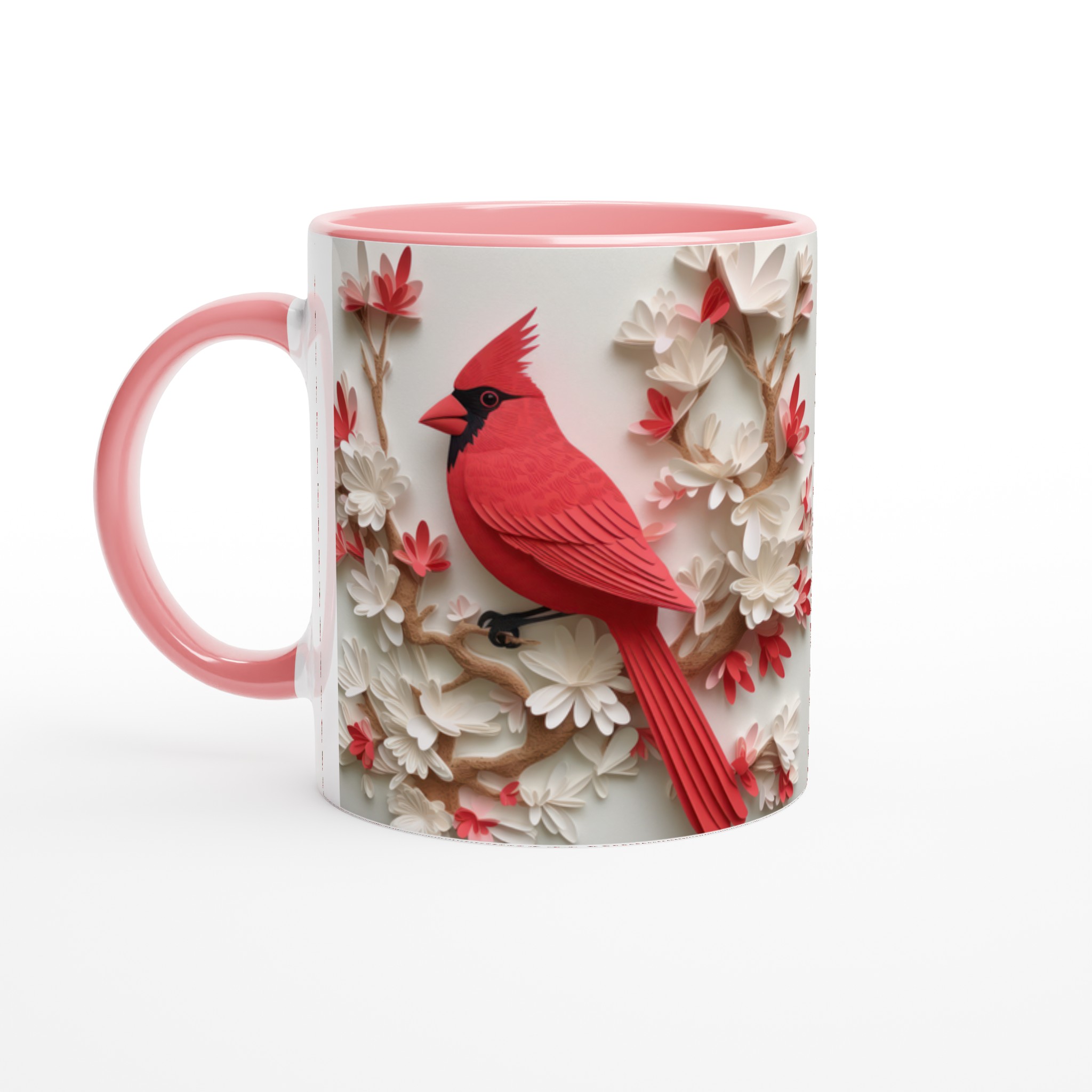 Vit 11oz keramisk mugg med elegant rött kardinalfågelmotiv – välj bland sju färgstarka keramiknyanser 6 a3d5b8a2-cb55-464f-bd95-a490ed782e3d