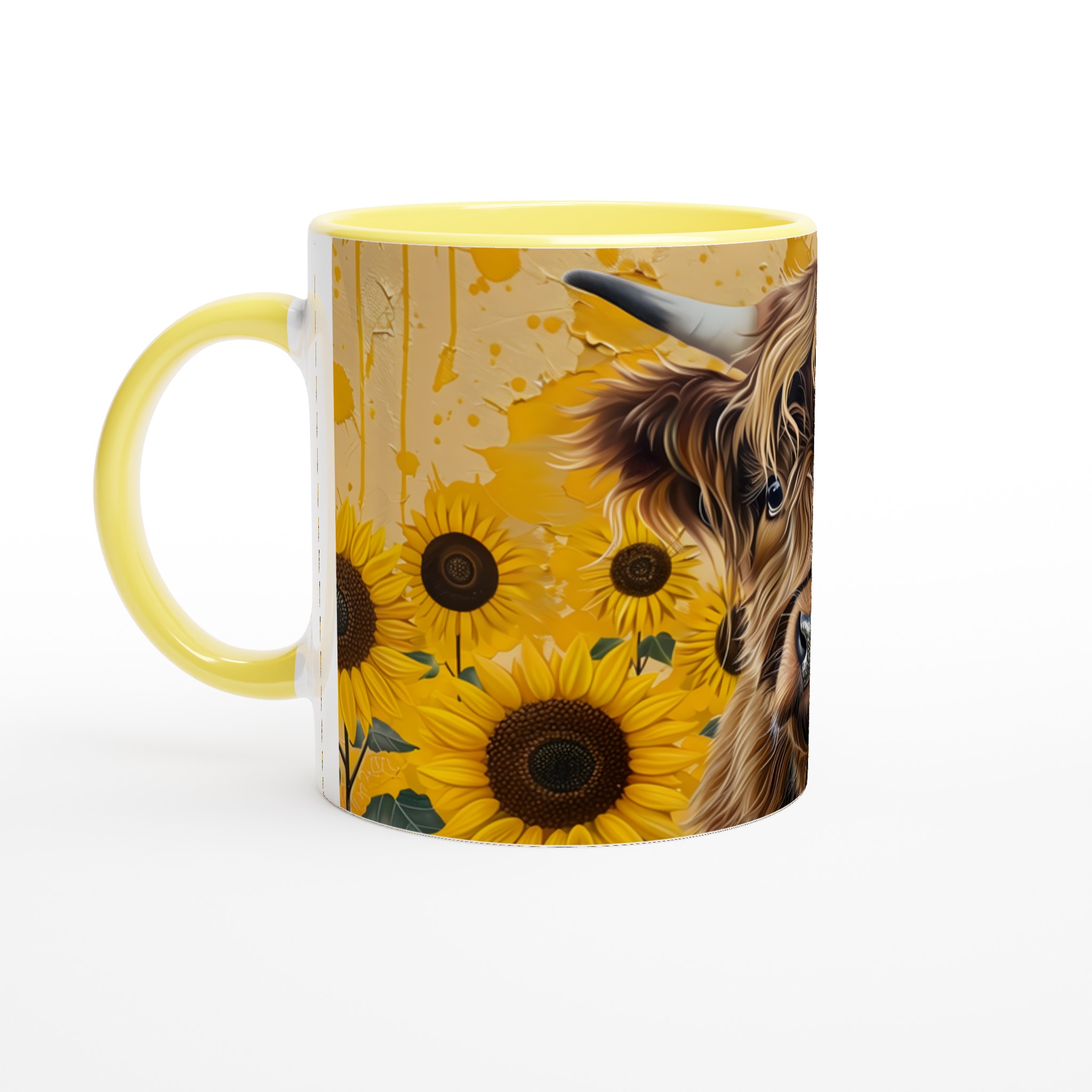 Våriga Highland Ko & Solrosor 11oz Keramikmugg – Rustik Charm i Sju Färgval 3 a3d7063b-468f-4384-9c5c-470f0b847480