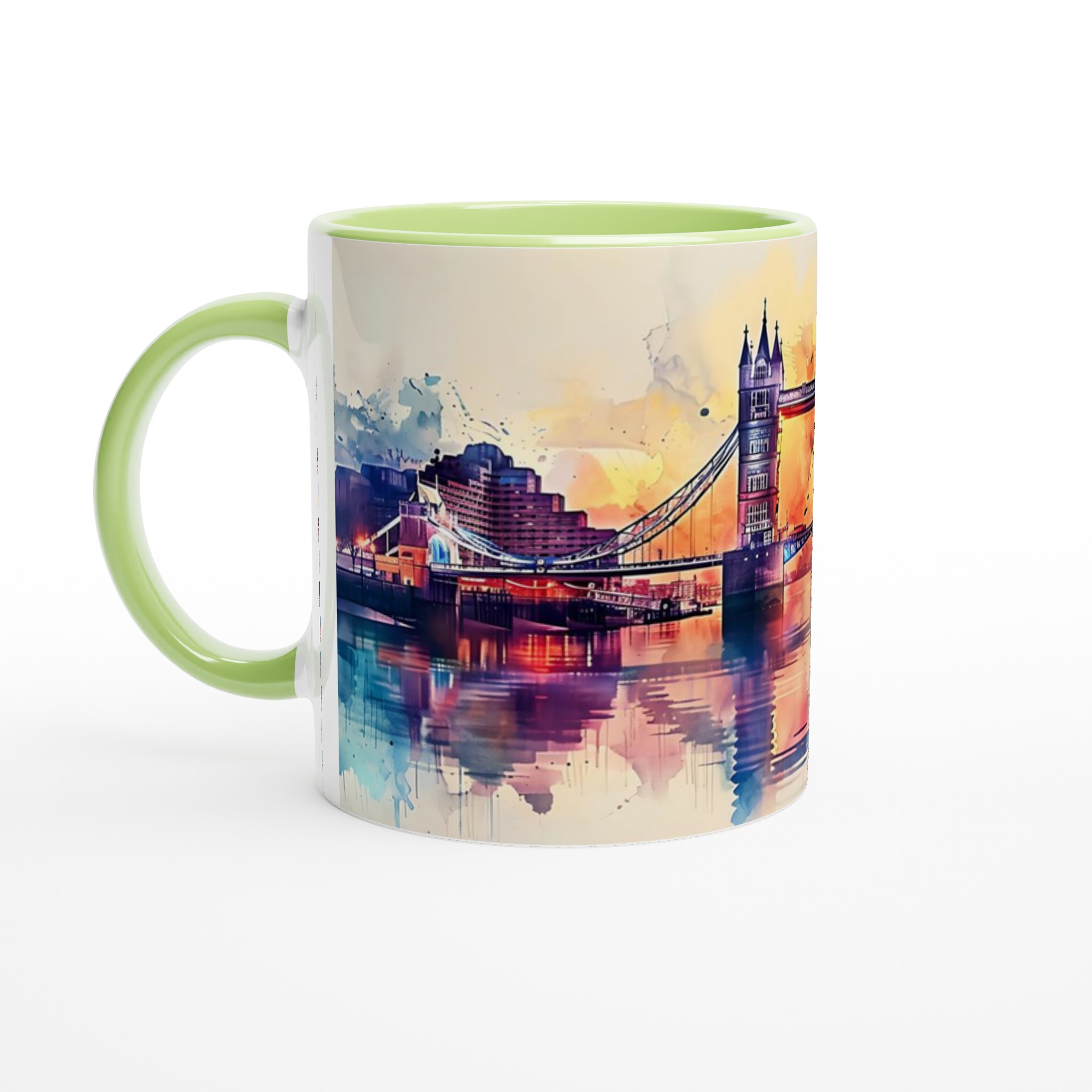 London Bridge Akvarellmugg – Konstnärligt Stadsscapes, 11oz Keramikmugg i ditt val av sju livliga färger 7 a4452b6b-1c80-4d2a-a3d6-37bb0fbb5b01