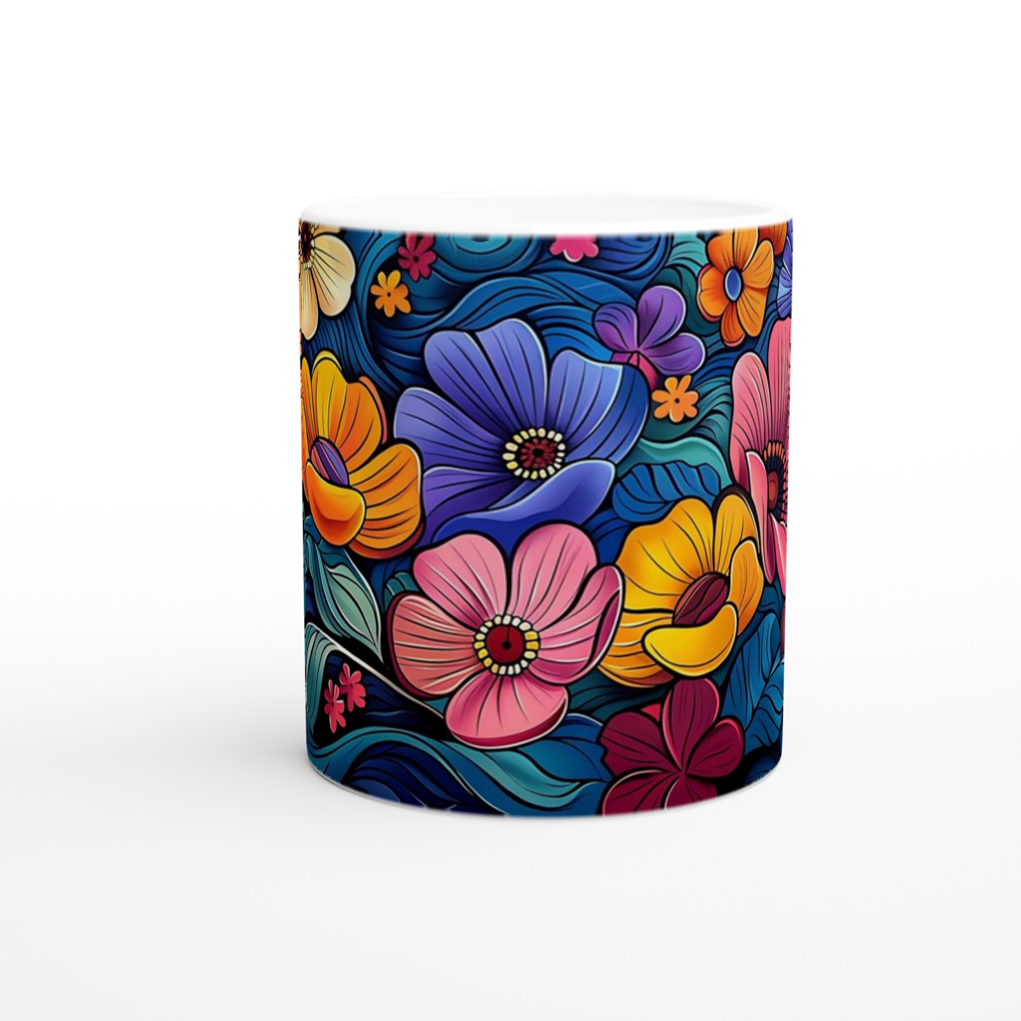 Färgsprakande Blommönster 11oz Keramisk Mugg – Välj bland 7 Livfulla Färger för Din Perfekta Kaffestund 8 a44766da-63a7-4207-bf7c-9ea9a733b5e1