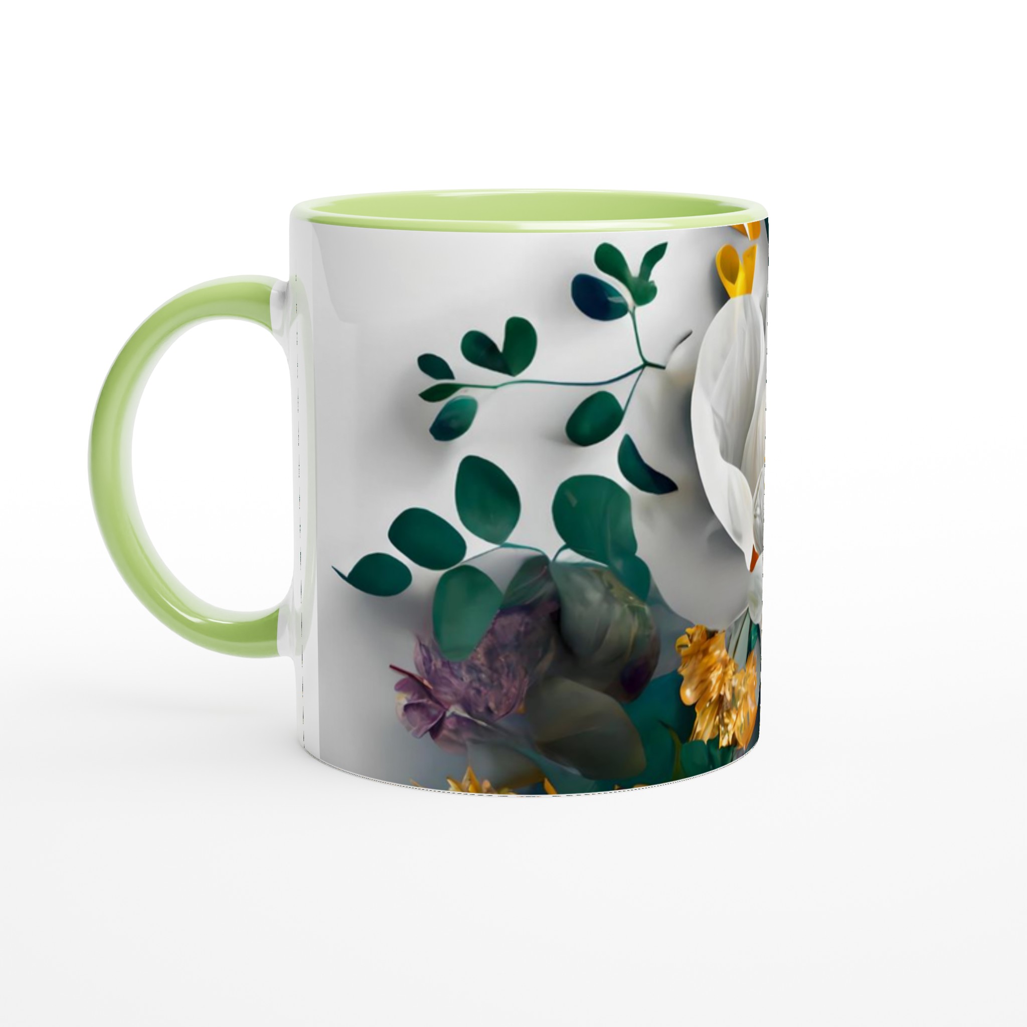 Vit 11oz keramisk mugg med elegant blommönster i sju färgstarka nyanser 7 a4596261-cf59-43ef-9c54-eb0884ed1553