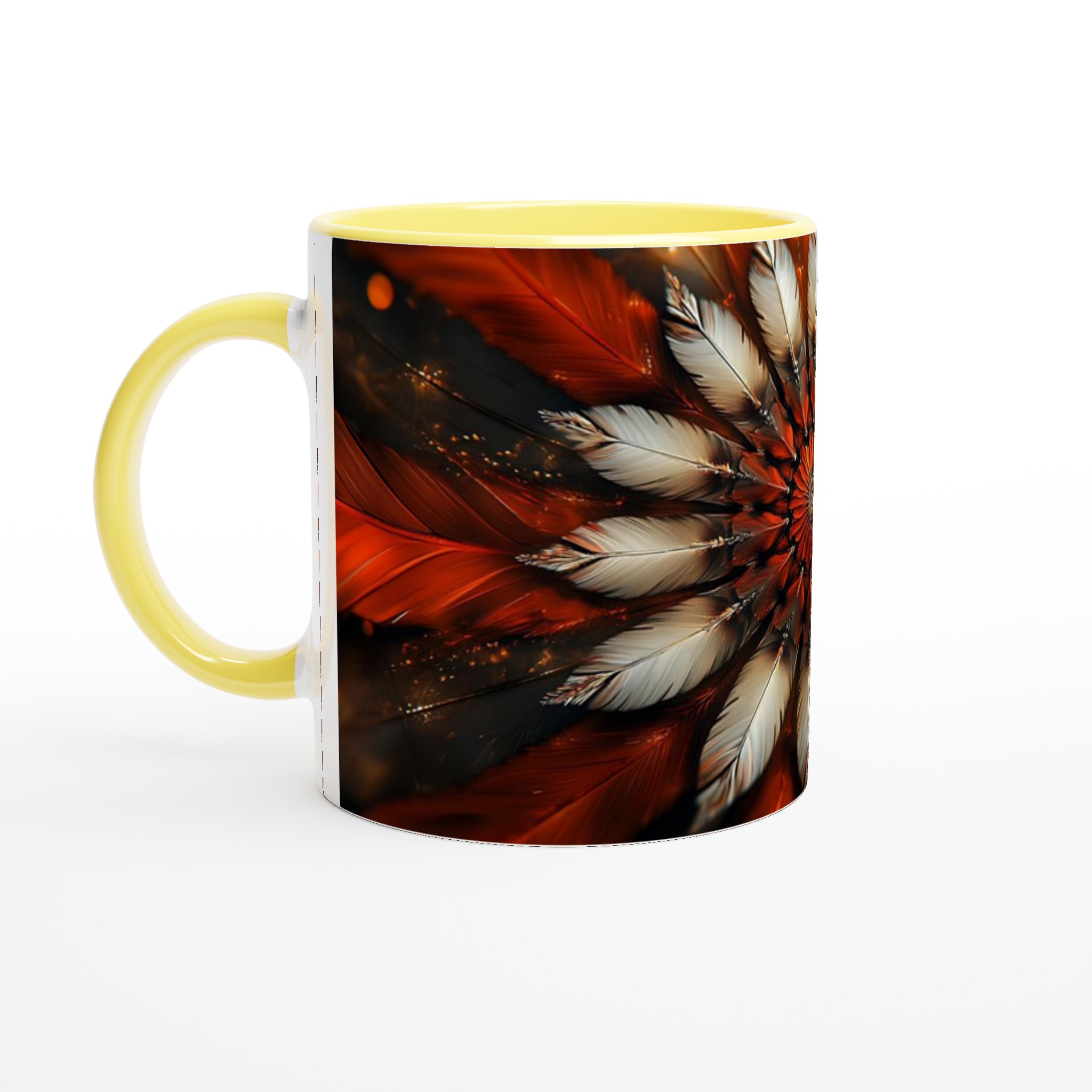 Konstnärlig Fjäderkalejdoskop Keramisk Mugg – Orange, Krämvit och Svart Abstrakt Design 3 a45c5a36-77c2-4acd-b05b-6bf555944742