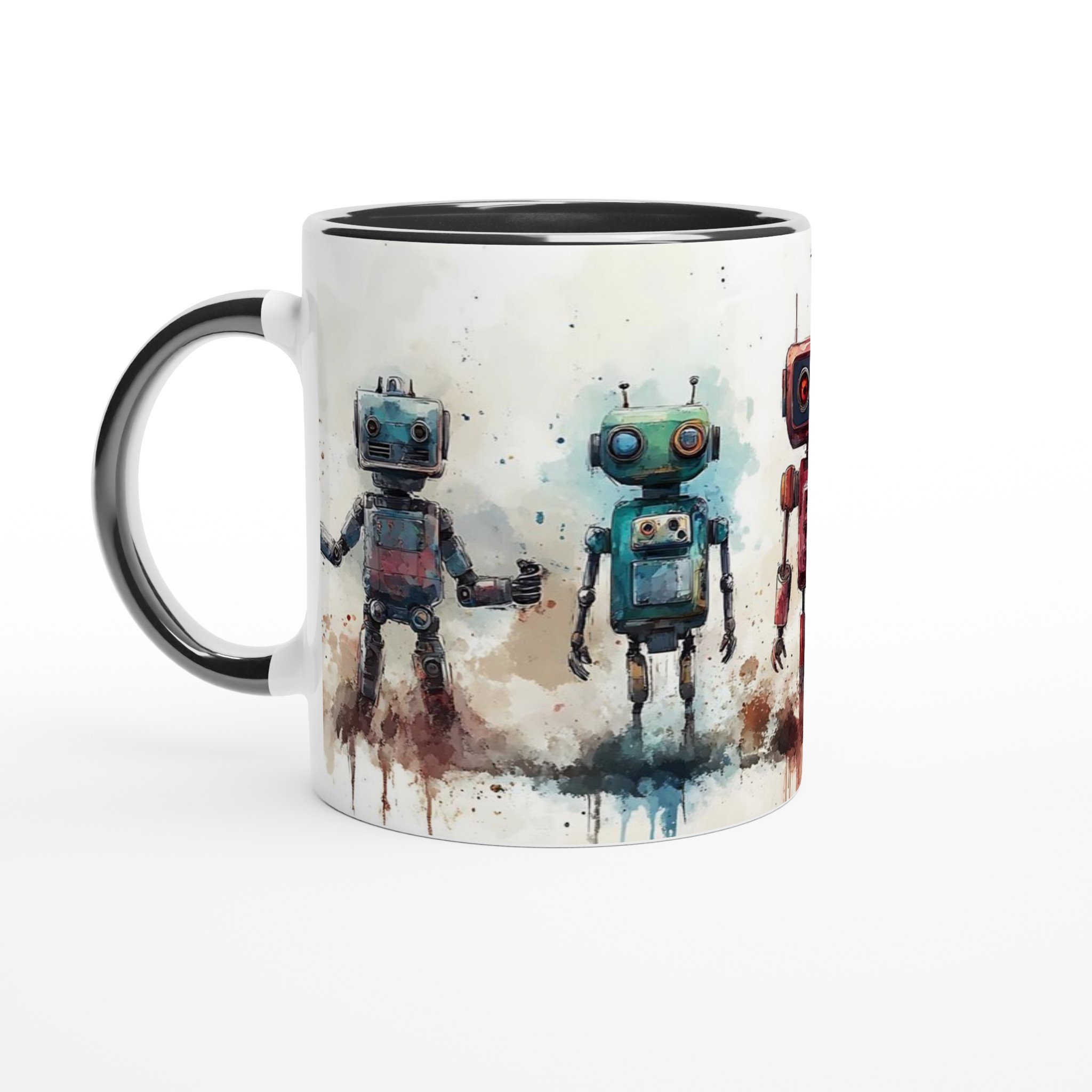 Retro Robot Vänner 11oz Keramikmugg – Konstnärlig Akvarell Design i Flera Färger 4 a470b050-6e95-41b2-9ebf-736fc198fce7