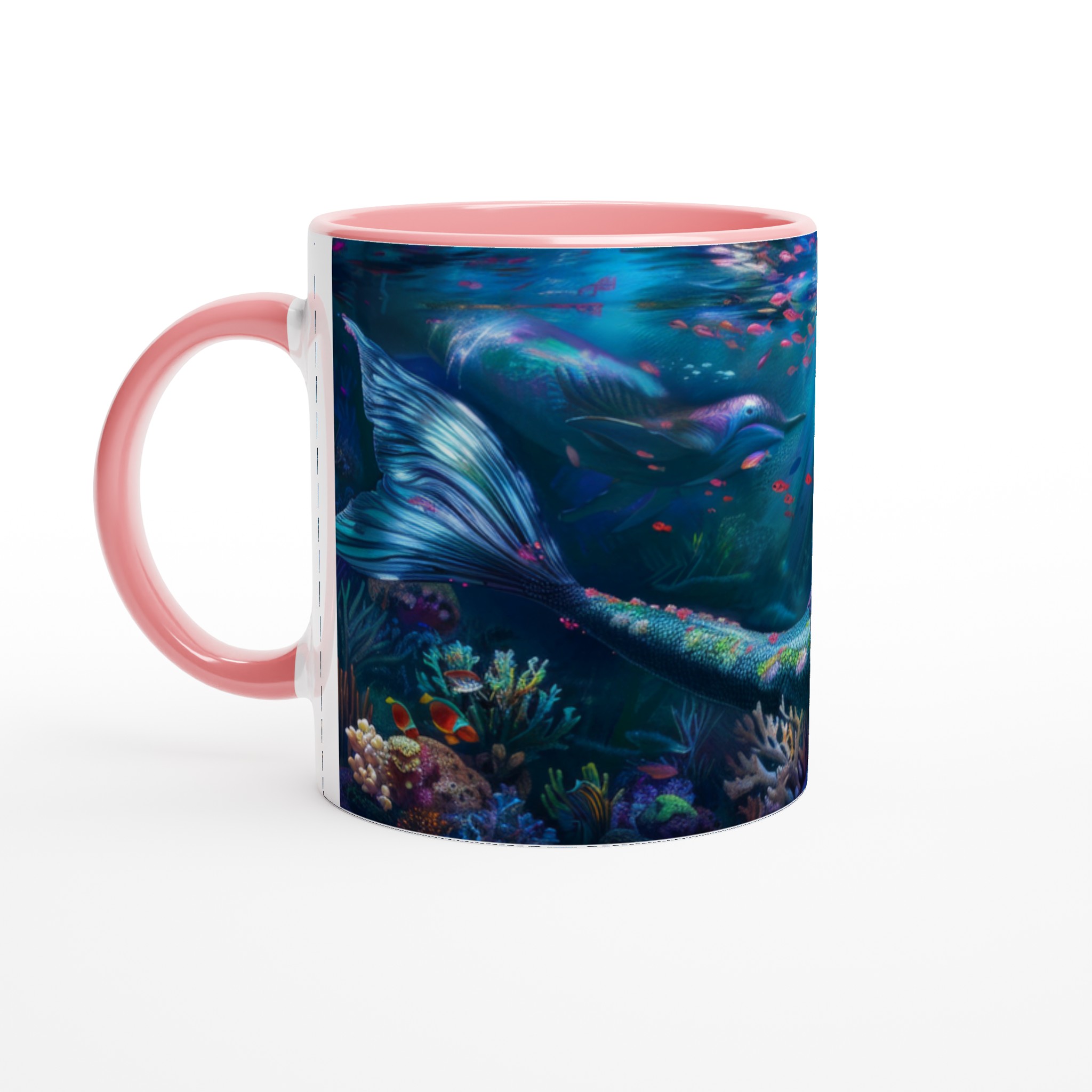 Vit 11oz keramisk mugg med fantasy-sjöjungfru i färgstarkt undervattenslandskap – välj din favoritfärg 6 a4a52c35-4617-4229-b6fc-771747965095