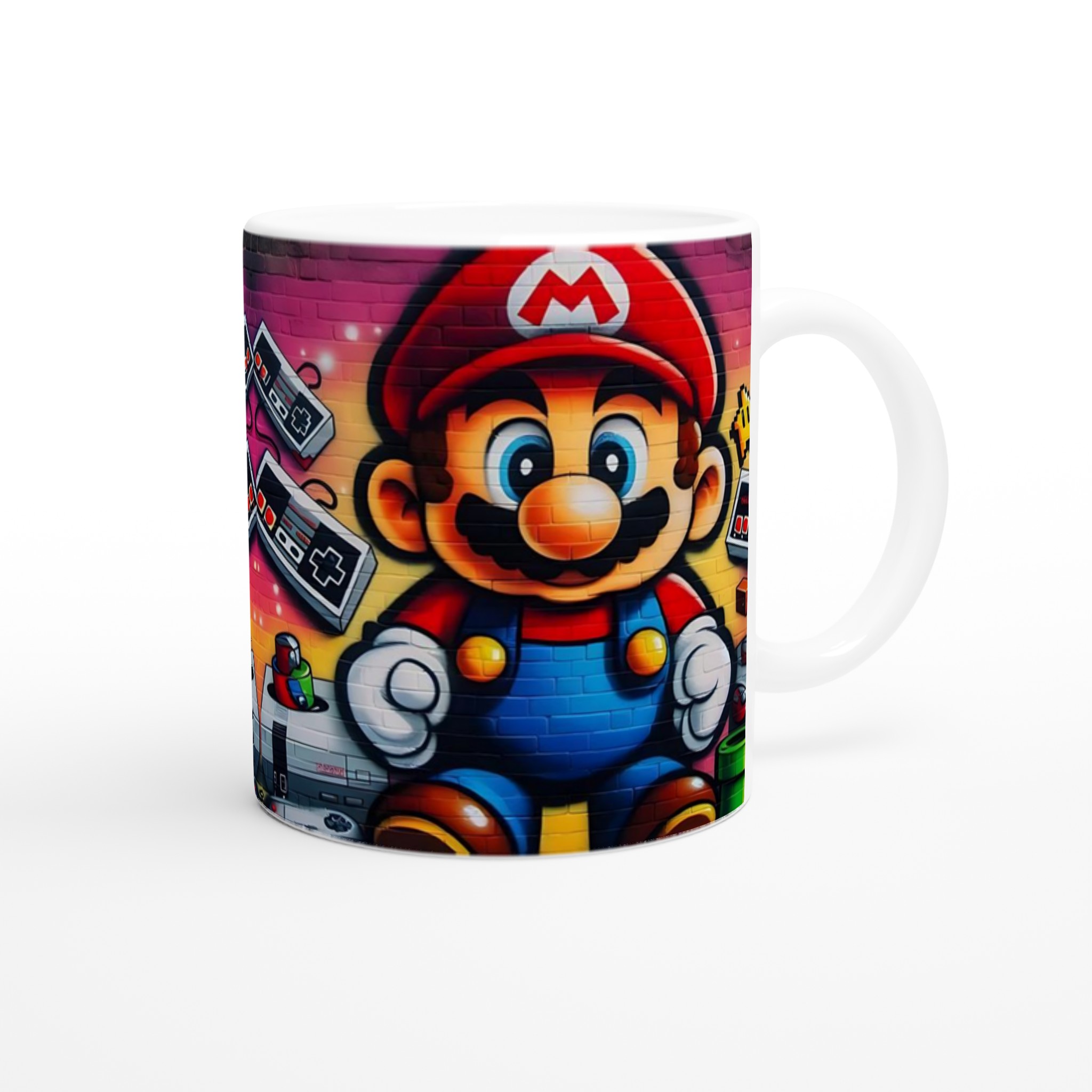 Vit 11oz keramisk mugg med retro gaming-motiv i livfulla färger – välj din favoritfärg 9 a4b60bb0-e553-4873-97c6-ae15250db42c