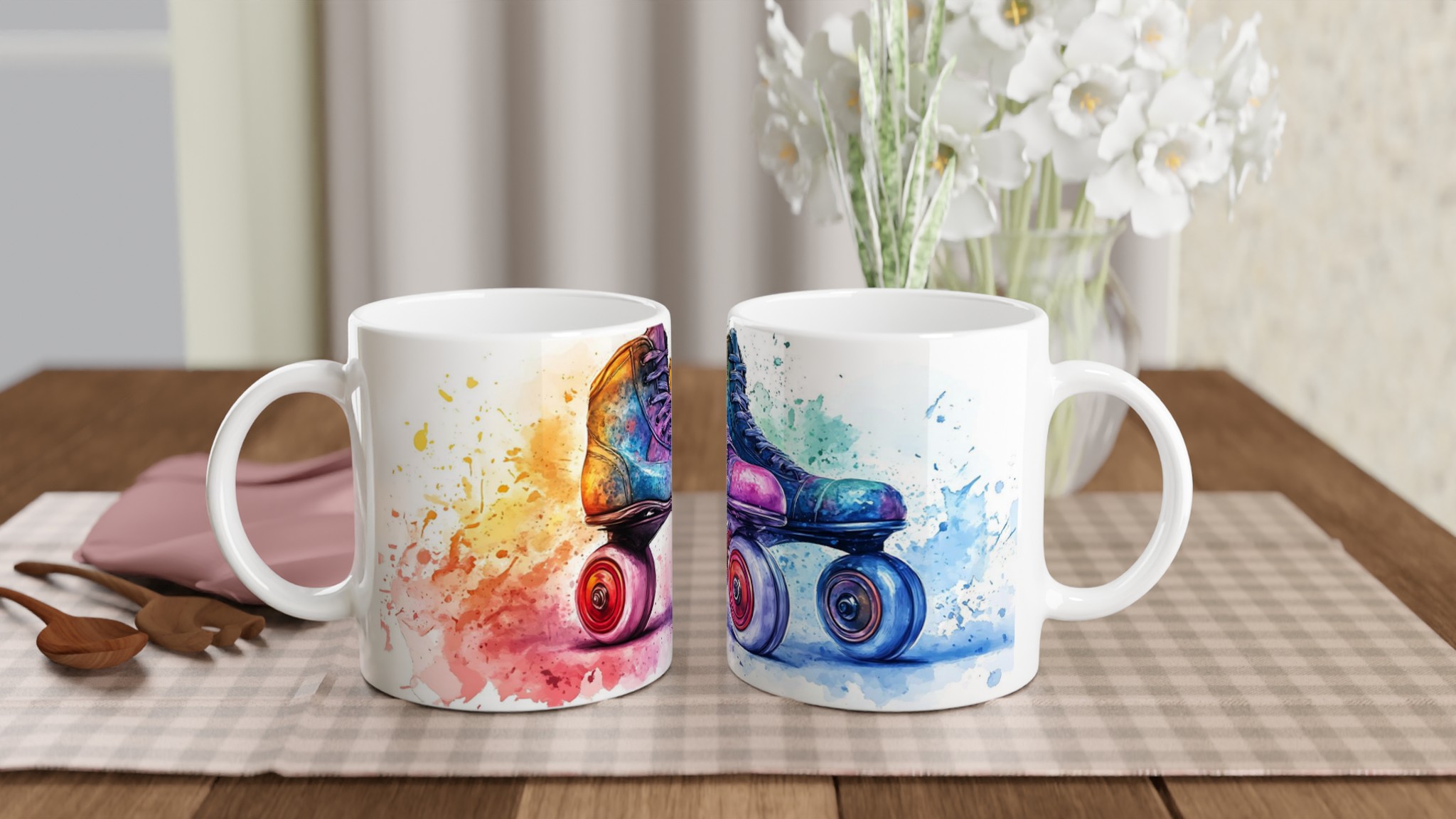 Retro Rullskridskor Akvarell Mugg - Färgexplosion för Kaffestunden i Valfri Färg! 10 a4fae3f5-9ca9-4271-82a6-8b4d96116456
