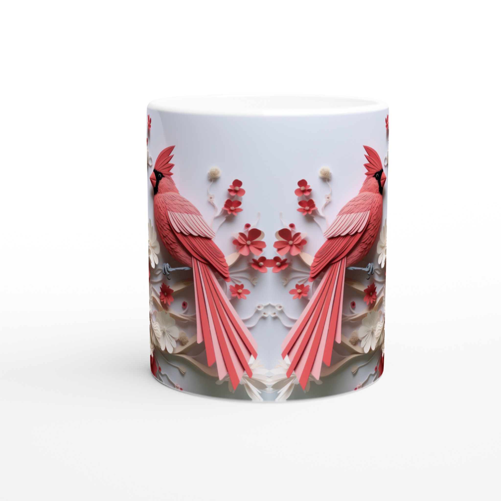 Vit 11oz keramisk mugg med elegant röda kardinaler och blommor – välj din favoritfärg 8 a4fdf2e7-f7cd-4f80-bb82-bc9027fd96a1