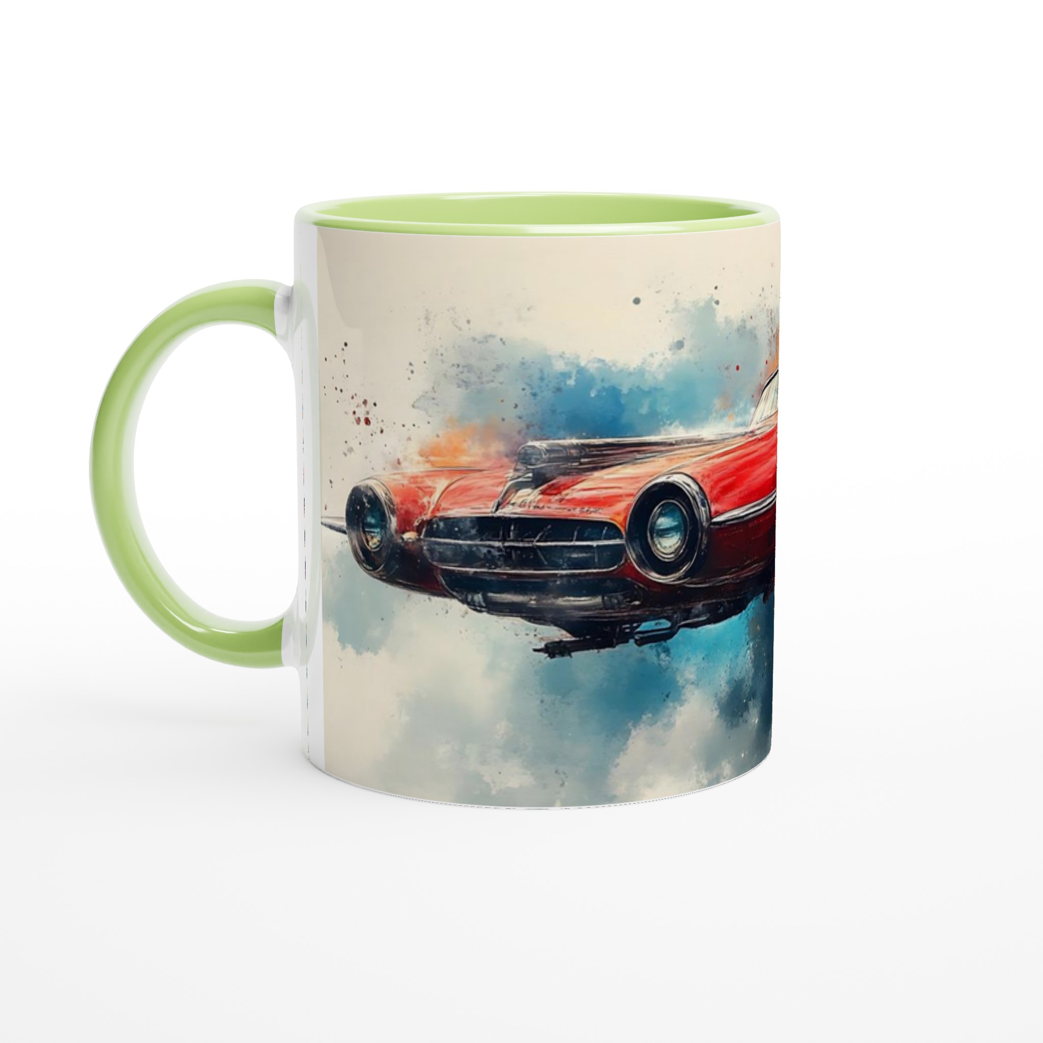 Retro Futurism Flygande Bil Mugg – Fantasifull Akvarellkonst i 7 Färgstarka Nyanser 7 a51bbeec-da6e-41b8-bf08-38cc80b4769b
