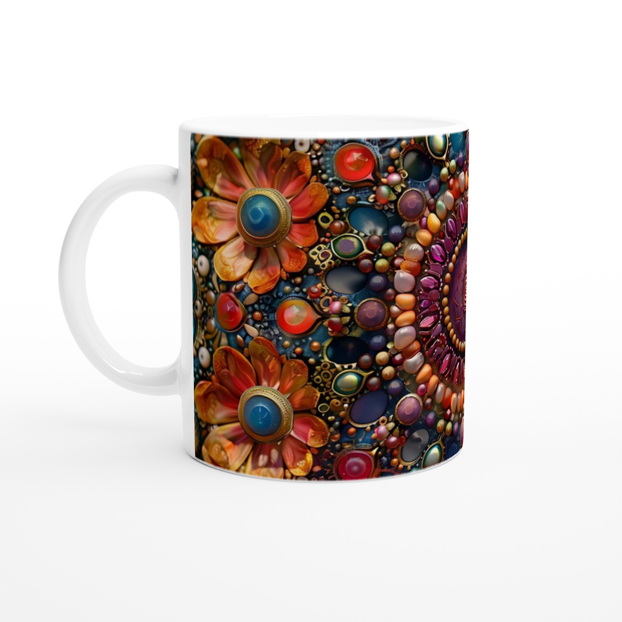 Bohemisk Blomstermandal Keramikmugg – Konstnärlig 11oz Kaffemugg med Färgglada Juveltoner 1 a51e5614-7f13-4b69-84d2-fdf66e354807