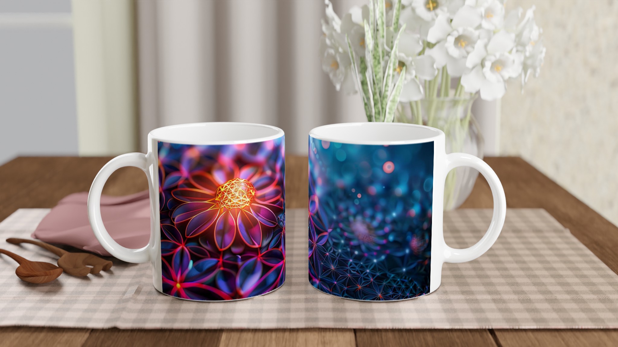 Abstrakt Fluorescerande Blommig 11oz Keramikmugg – Vibrerande Neon Konst för Din Dryck 10 a55aa8ff-f798-4e31-8869-3260ba4120fa