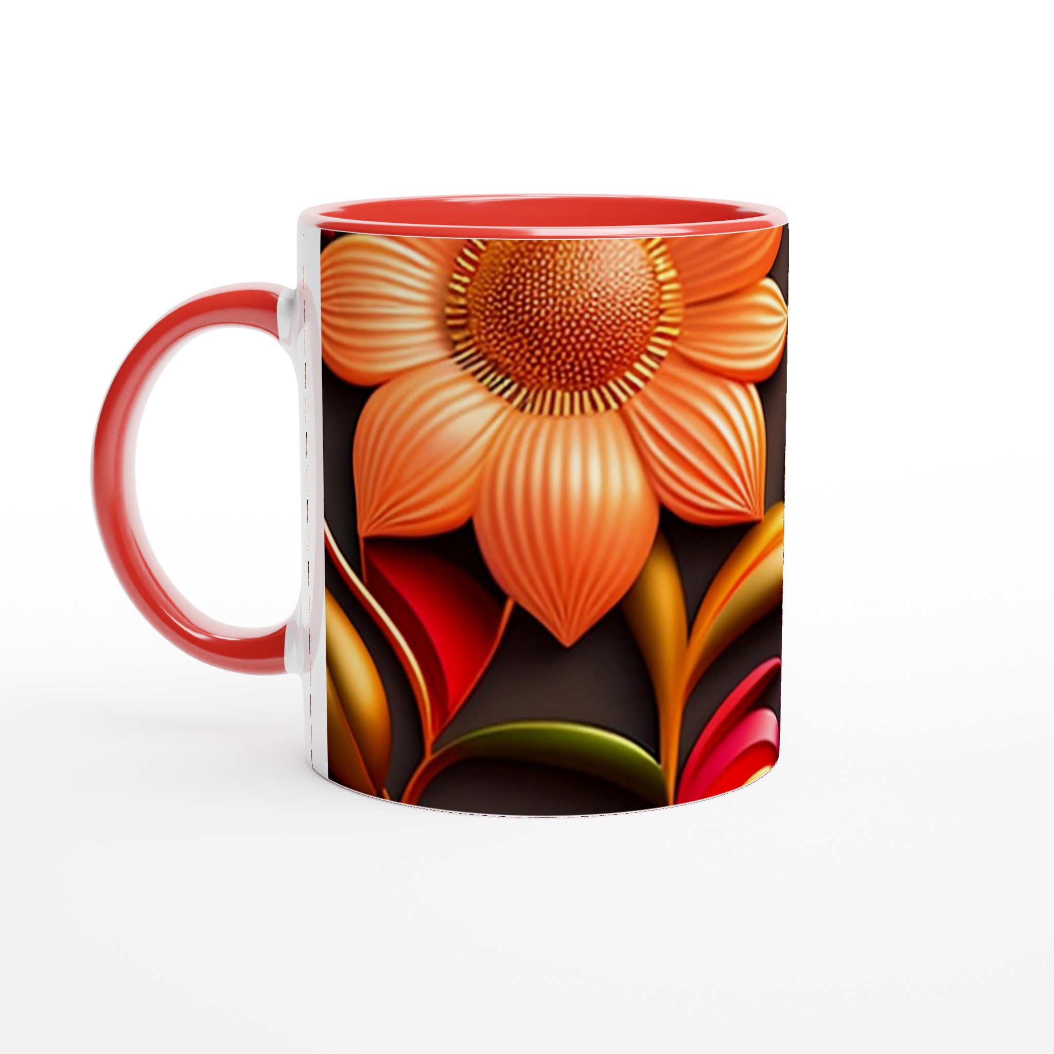 Vit 11oz keramisk mugg med färgstarkt blommönster i livfulla nyanser 5 a56cff1b-1302-4f8a-a11c-486780349f96