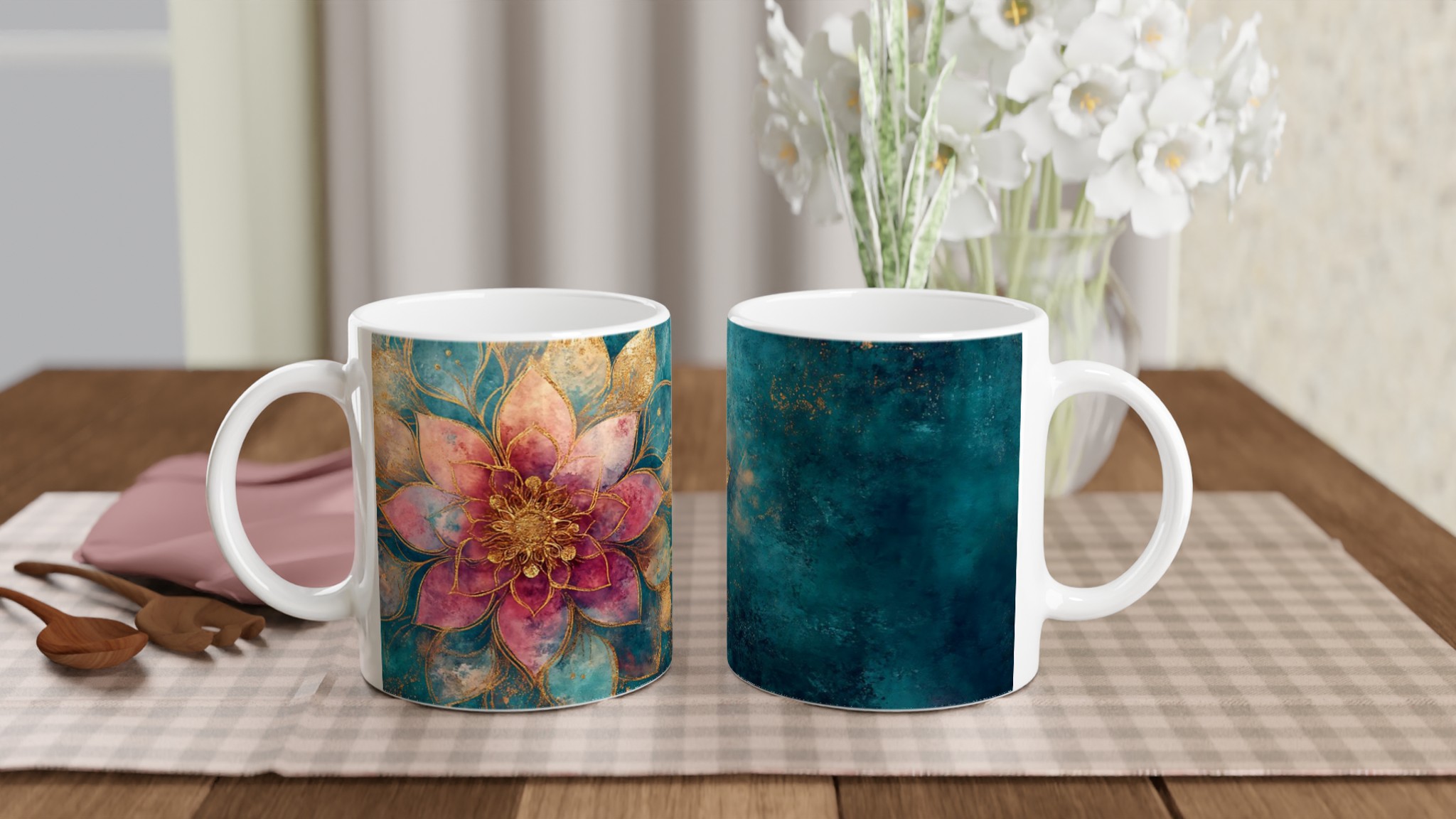 Lyxig Keramisk Mugg med Gulddetaljer & Akvarellblomma – 11oz, Välj Din Färg! 11 a58a7138-97c2-4a80-86b5-2bbafcbace25