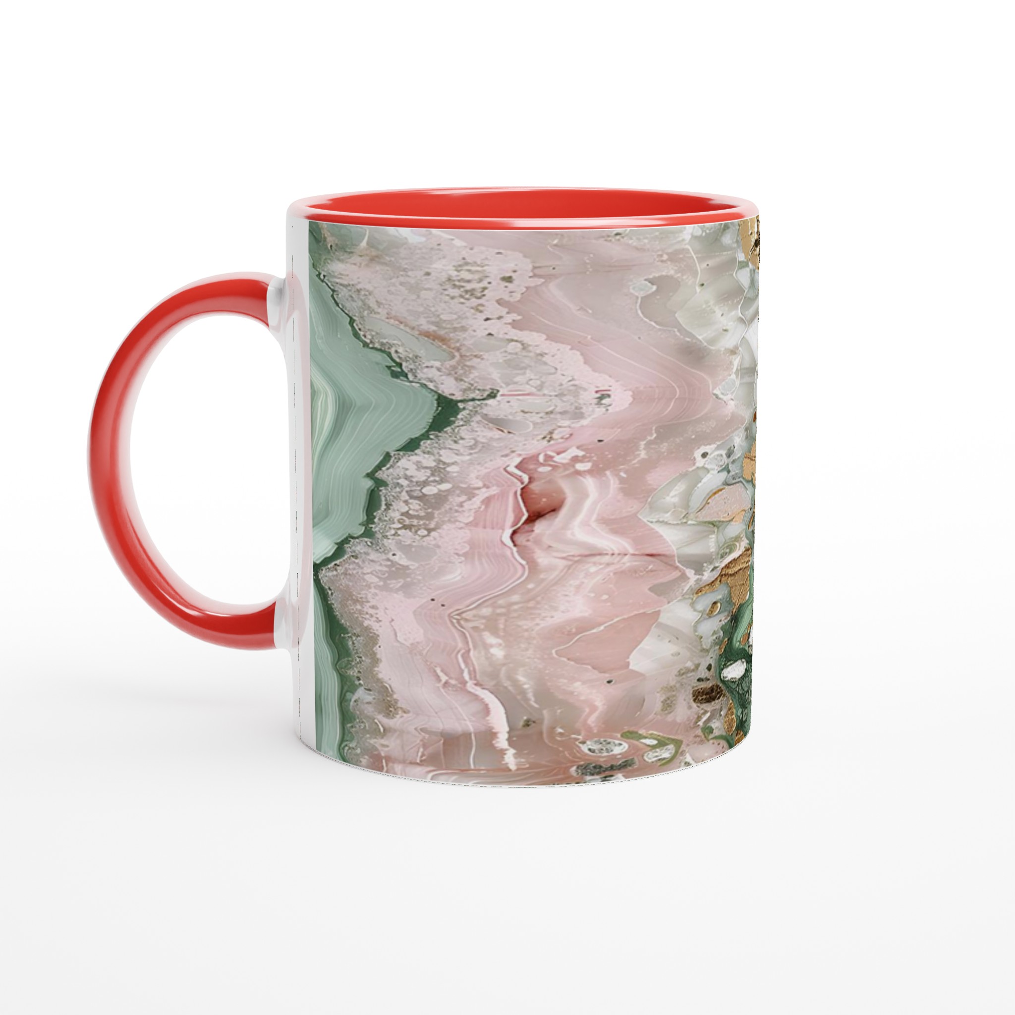 Abstrakt Marmor Mugg – Konstnärlig Design i Rosa, Grön & Guld – 11oz Keramisk Kaffekopp 5 a5df2028-fec4-4705-92e9-462bfa10eaeb