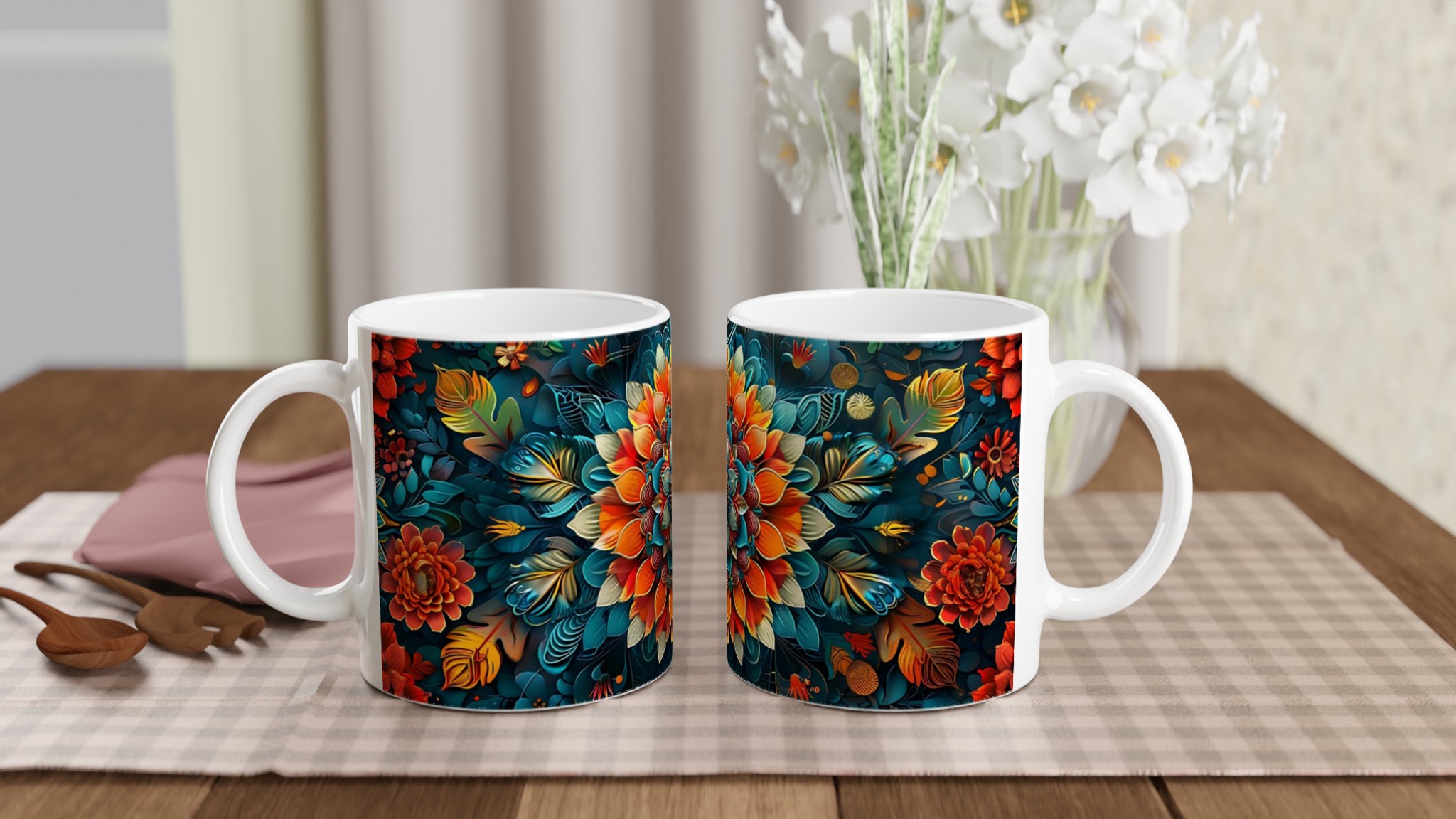 Tropisk Färgexplosion – 11oz Keramikmugg med Levande Blomdesign i ditt Val av Färg 10 a60f2119-5937-4970-93f9-a9e245a9d5c6