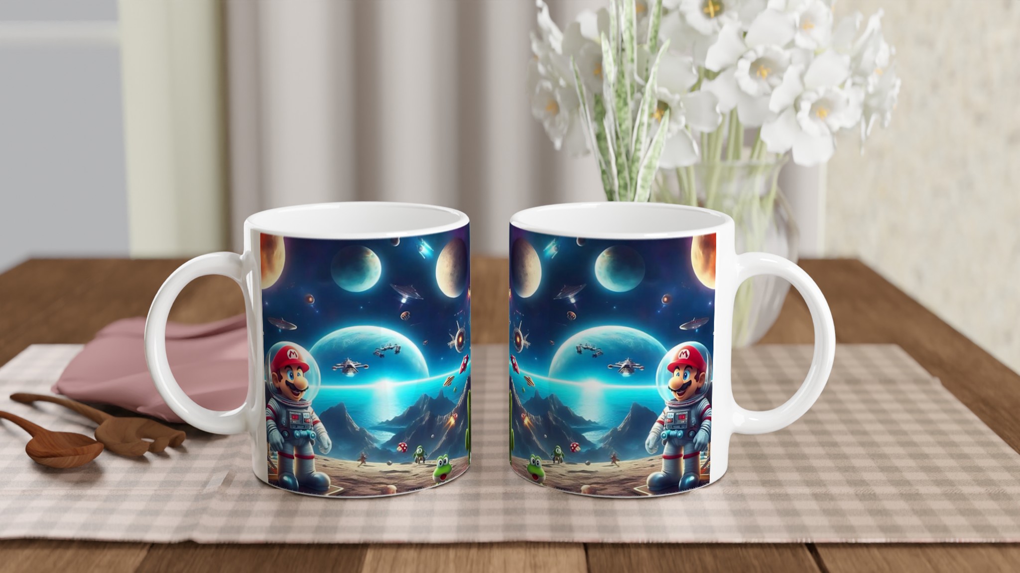 Vit 11oz keramisk mugg med färgstarkt rymdäventyr - välj din favoritfärg 10 a6234db5-782f-4c3a-8578-cd6c5c971229