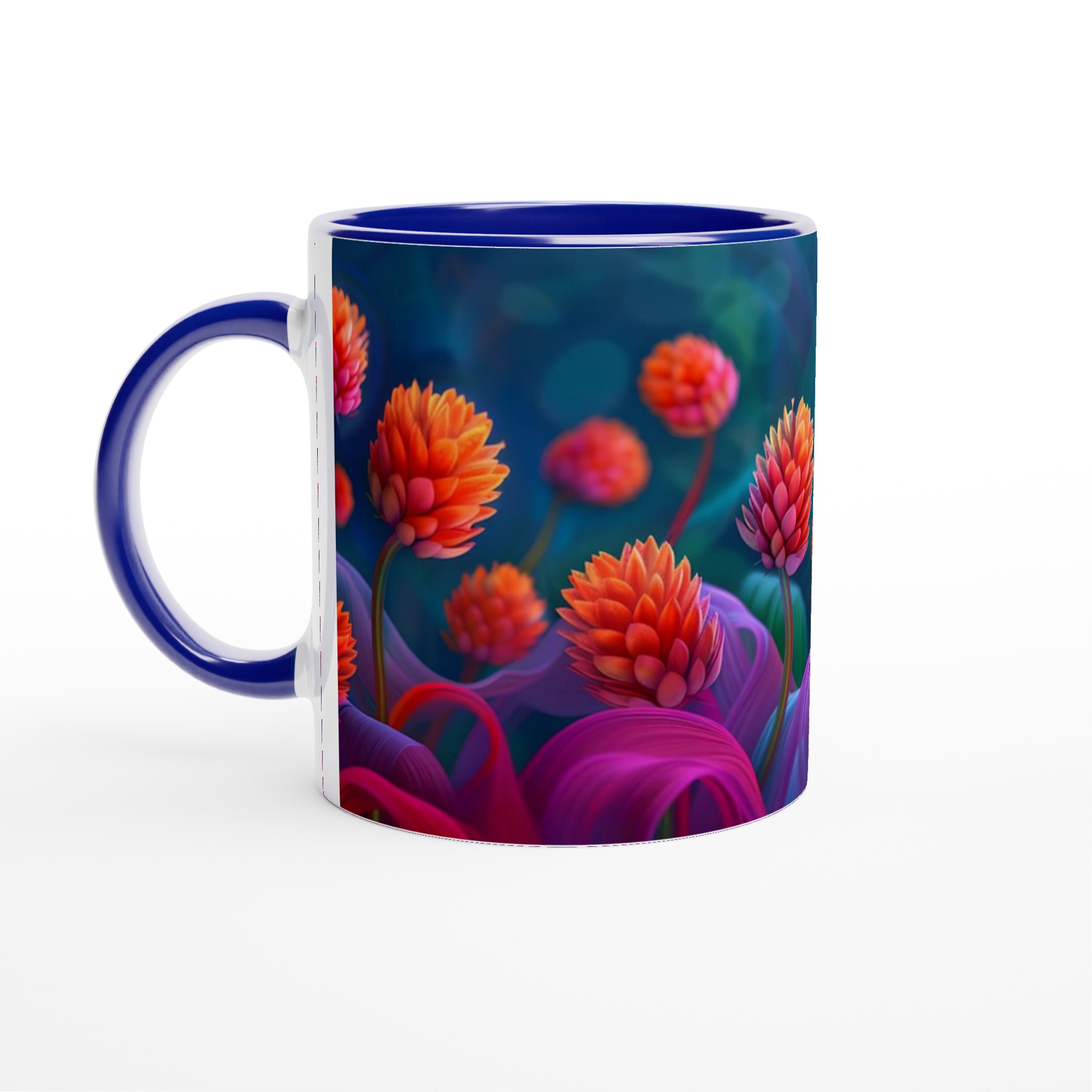 Abstrakt Blomstermugg: Levande Orange & Magenta i 11oz Keramik – Välj Din Färg! 2 a6248509-3284-4069-84b9-f726e413bf87