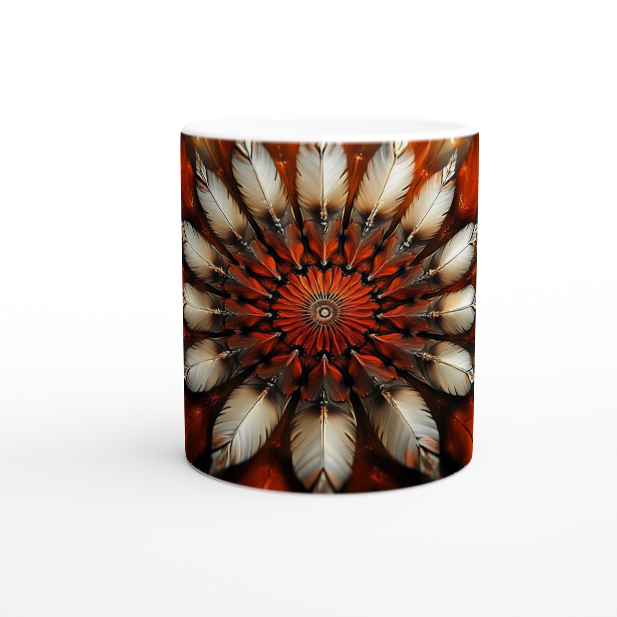 Konstnärlig Fjäderkalejdoskop Keramisk Mugg – Orange, Krämvit och Svart Abstrakt Design 8 a62f5be2-a183-4d21-9190-7f20c69b6d29
