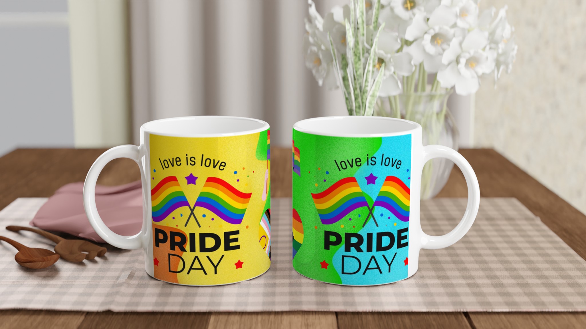 Vit 11oz keramisk mugg med Pride-design i regnbågens färger 10 a6a8b872-3e92-4c39-bc9f-dabdf91a159a