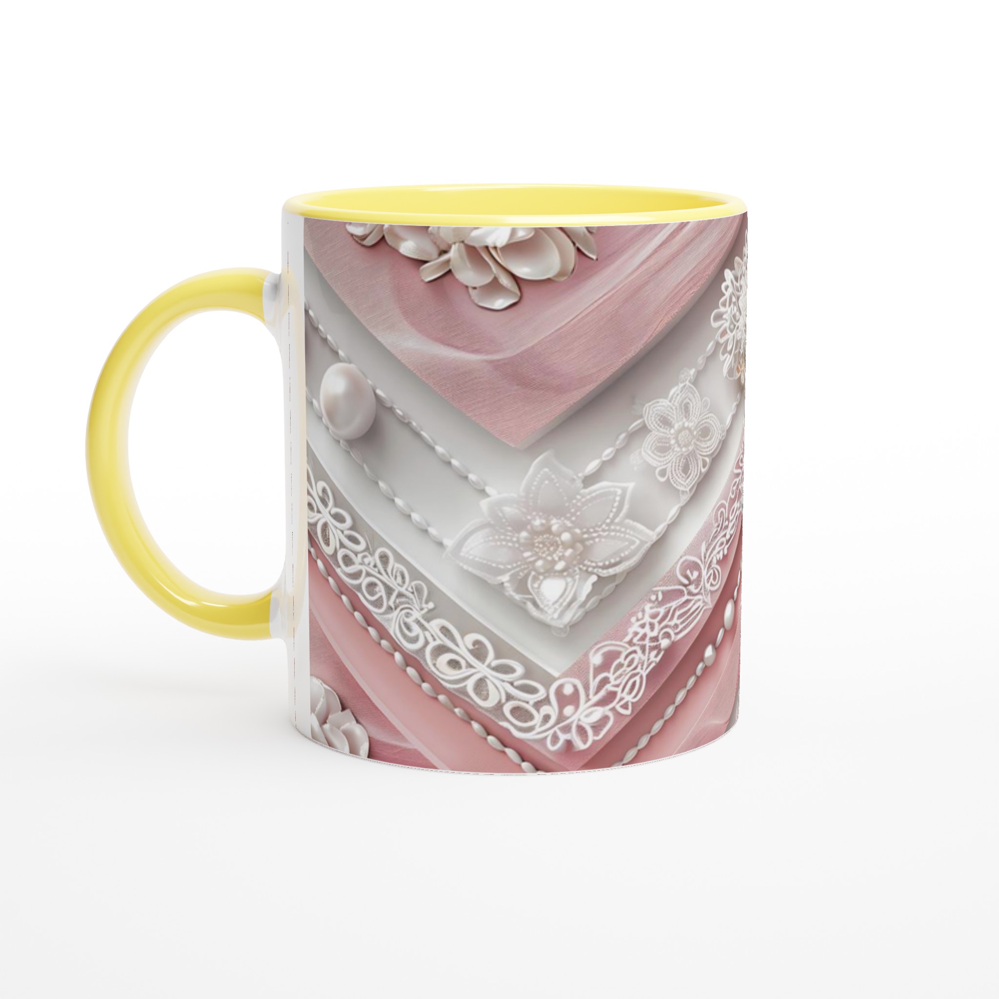 Vit 11oz keramisk mugg med elegant rosa och pärlinspirerat mönster – välj din favoritfärg 3 a6ab2774-23d8-446d-9f75-48c032244614