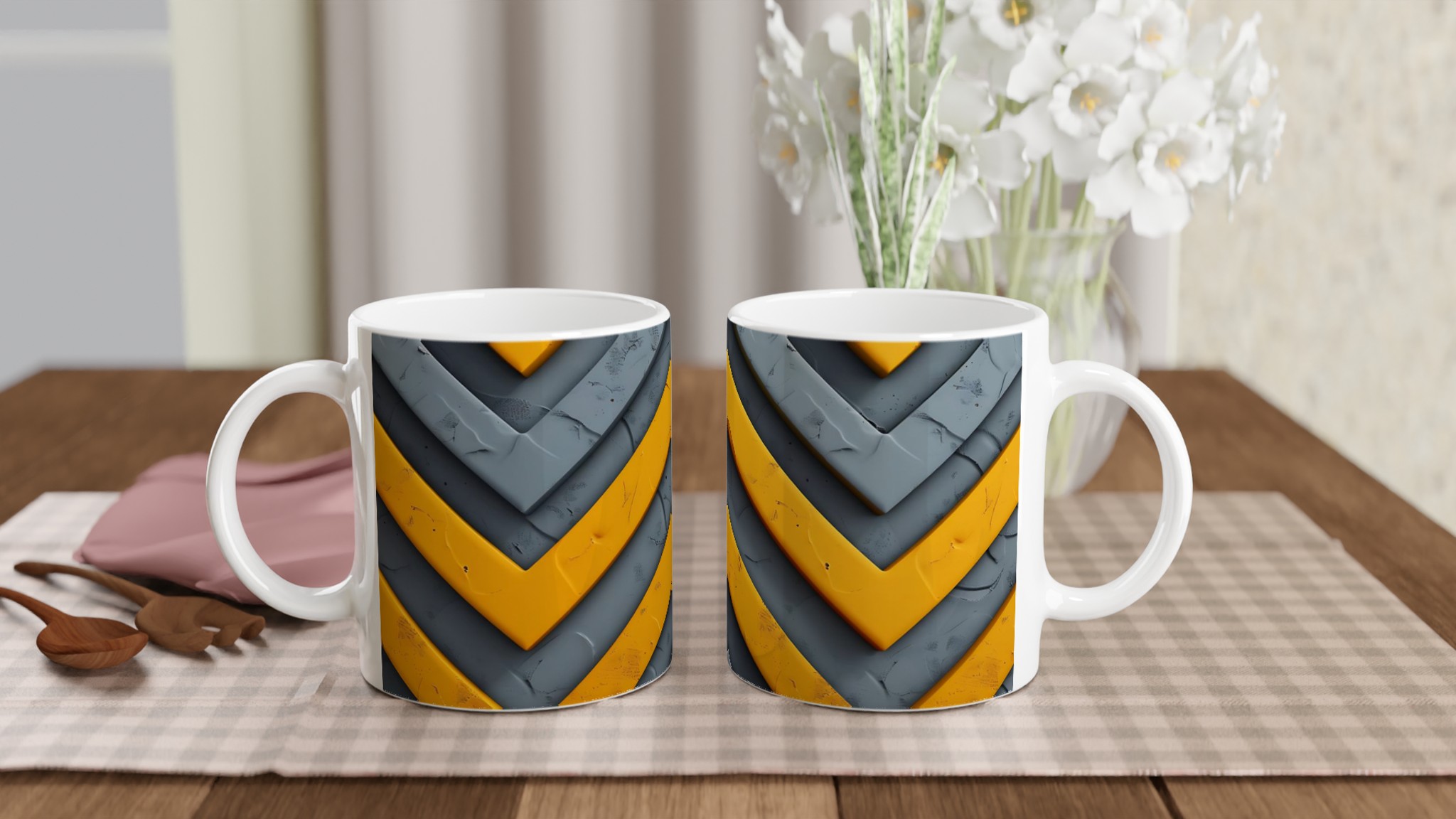 Abstrakt Chevron Mugg - Gul & Grå Design i 11oz Keramik 10 a72aa44b-b9e4-4c4b-a3d3-bf9dc61fee99