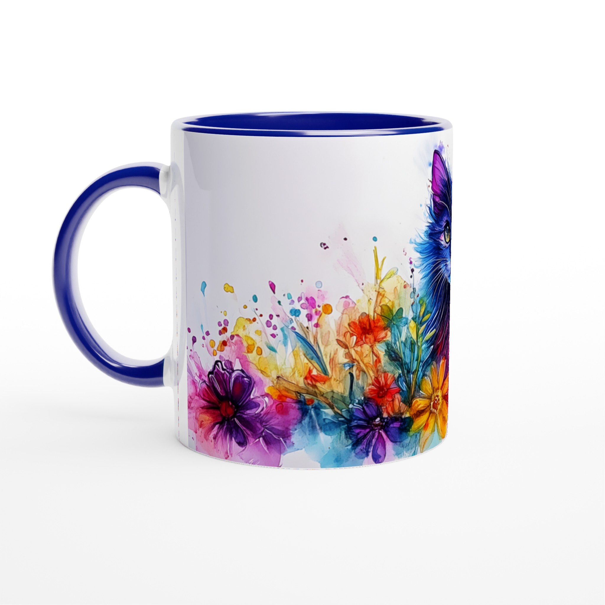 Färgsprakande Katt & Blommor Keramikmugg – 11oz Konstnärlig Kaffekopp för Katälskare 2 a733e13a-cc8d-4829-8e78-8b1210d4ca19
