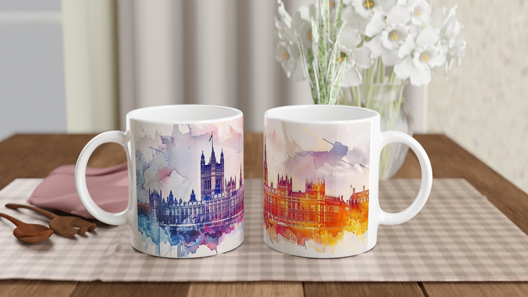 London Watercolor Cityscape Mugg – Konstnärlig Vit Keramikmugg, 11oz 10 a745123f-5fc3-4531-acad-1aeabd29fcac
