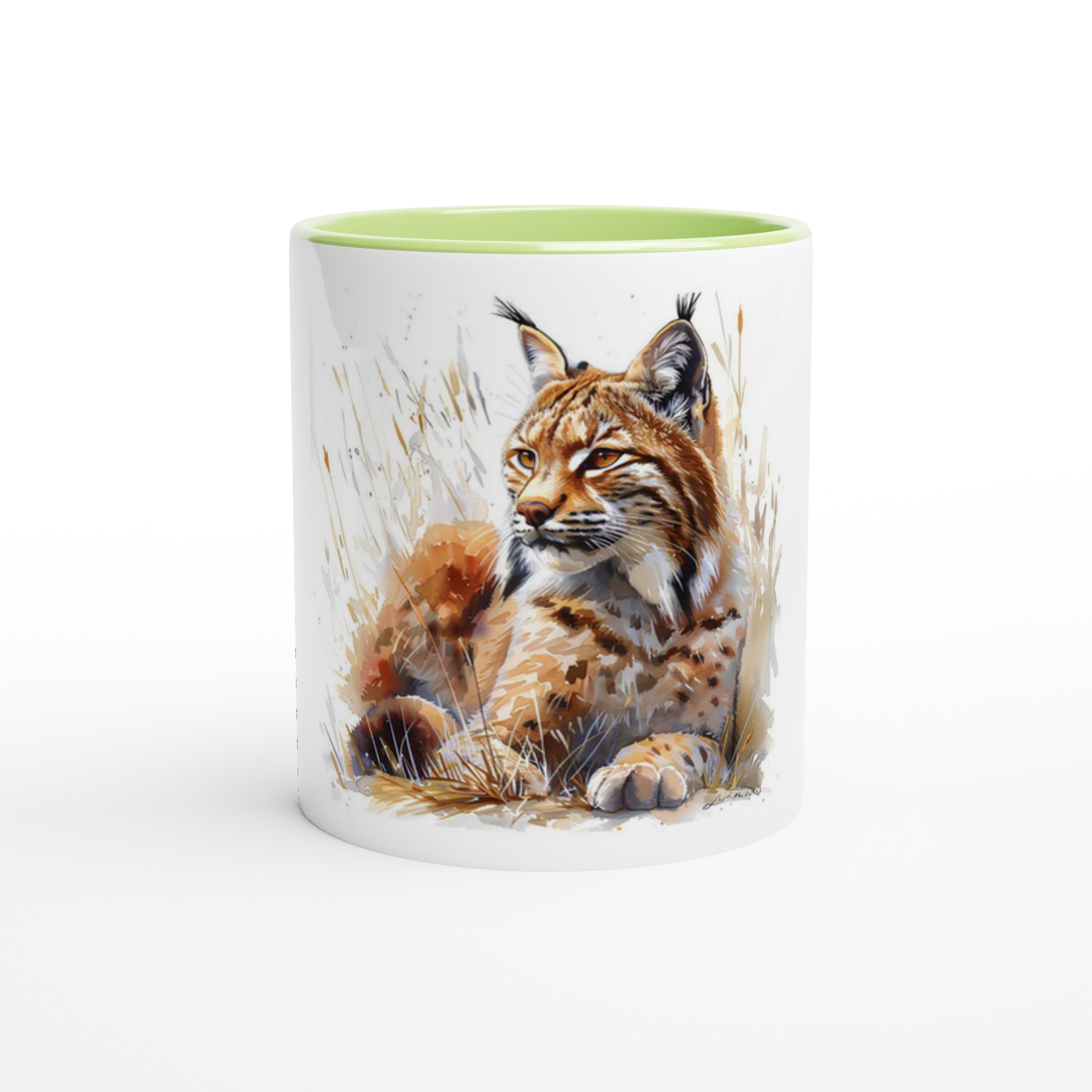 Vacker lodjur akvarell 11oz keramikmugg – personlig inredning i din favoritfärg 4 a756a7ed-2397-442c-b5c0-0356e04e6e5b
