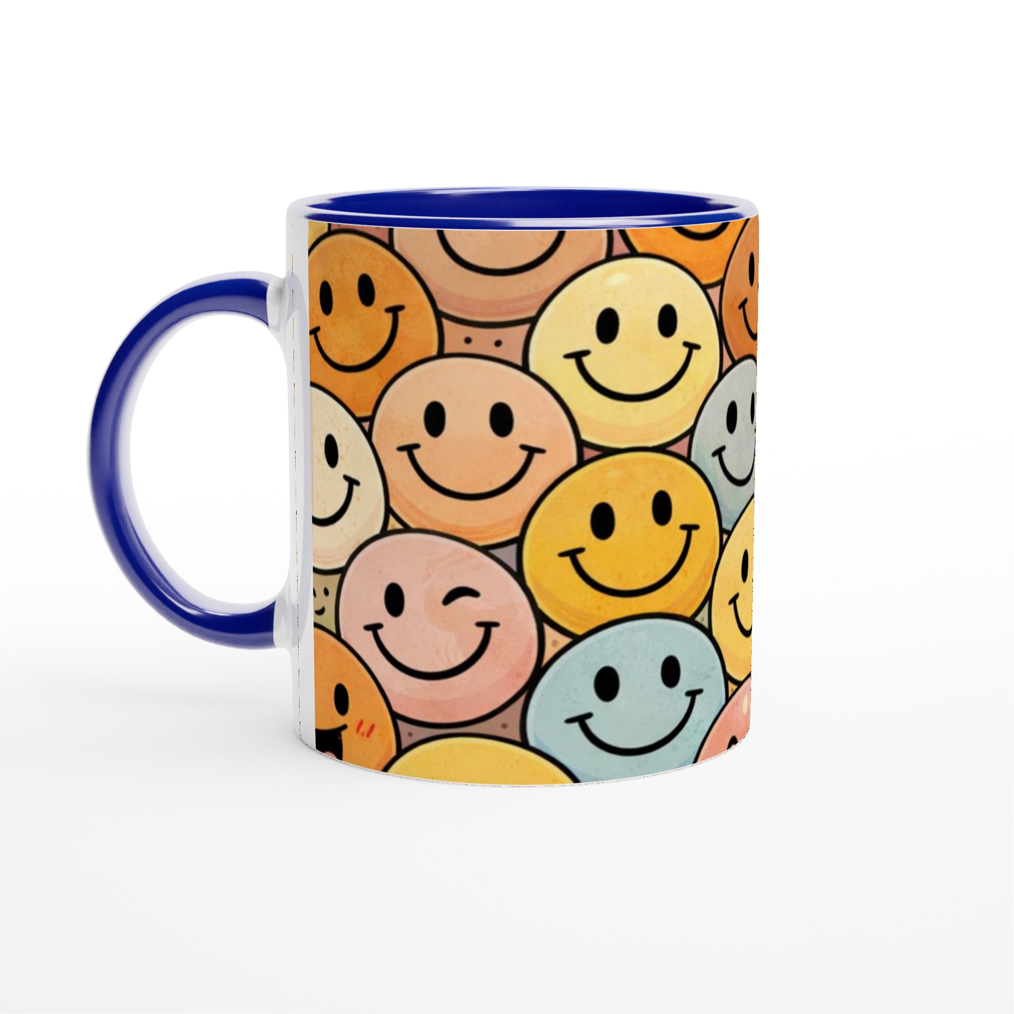 Vit 11oz keramisk mugg med lekfulla smileys i varma pastellfärger – välj din favoritfärg 2 a7b75d42-3ad7-487f-8716-741510ece554