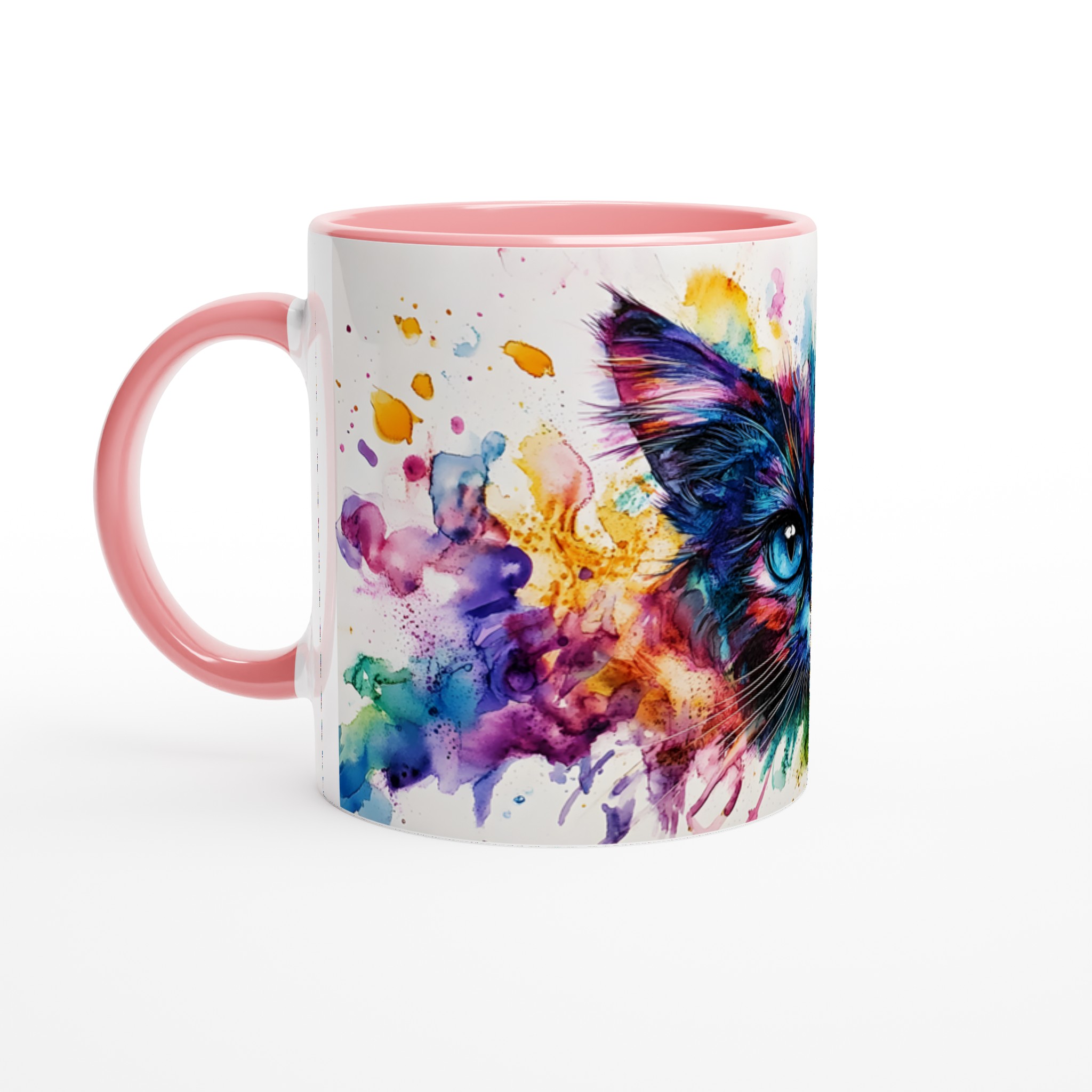 Färgsprakande Kattkonst Mugg - Unik Akvarell & Blomsterdesign - 11oz Premium Keramikmugg i Valfri Färg 6 a7f54abe-e95b-482c-9f7f-ac268f54ab19