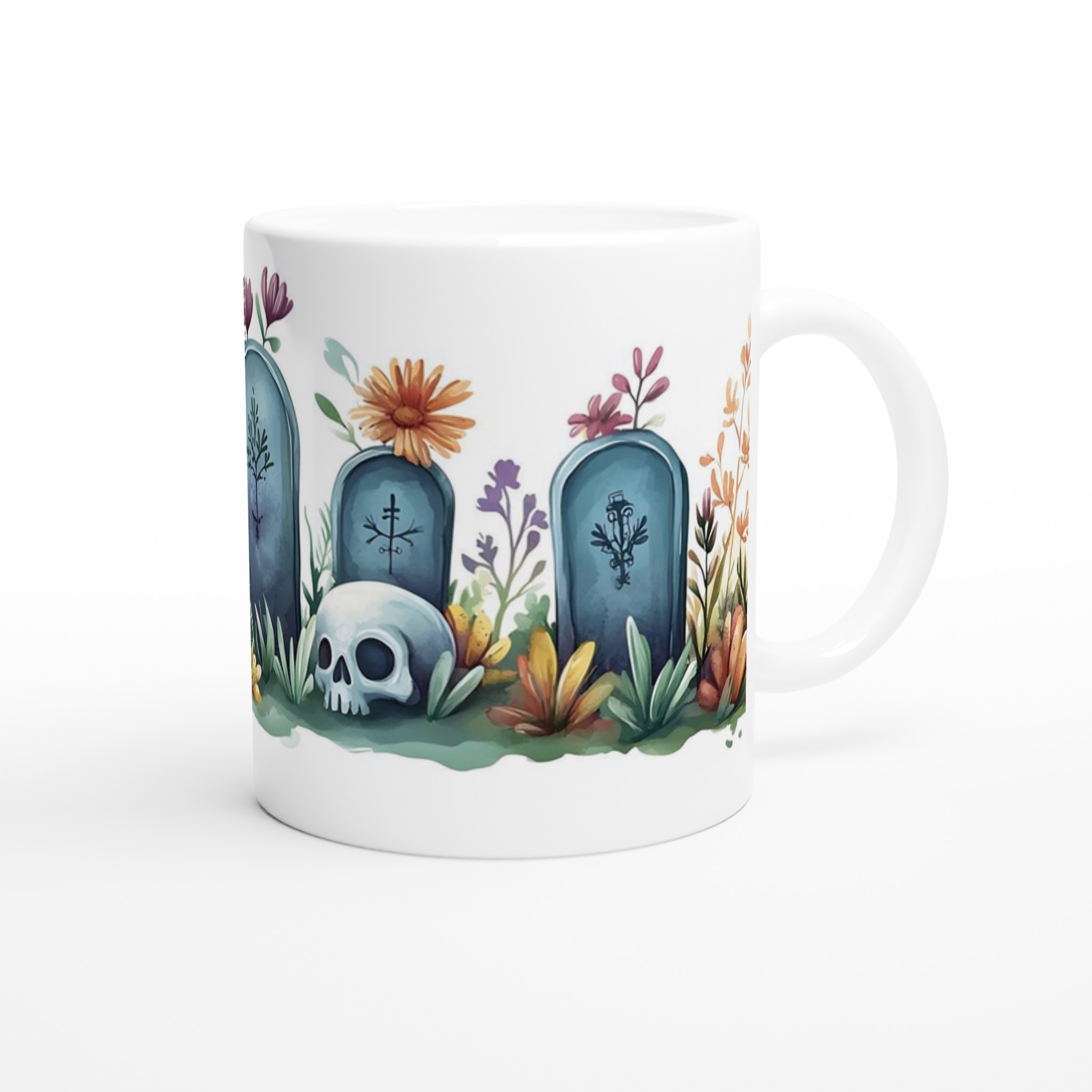 Mystisk Blomsterskalle Mugg - 11oz Keramisk Kaffemugg med Akvarellkonst i Välj din Färg 9 a8094024-70bc-4586-9ee6-1629653e9bf6