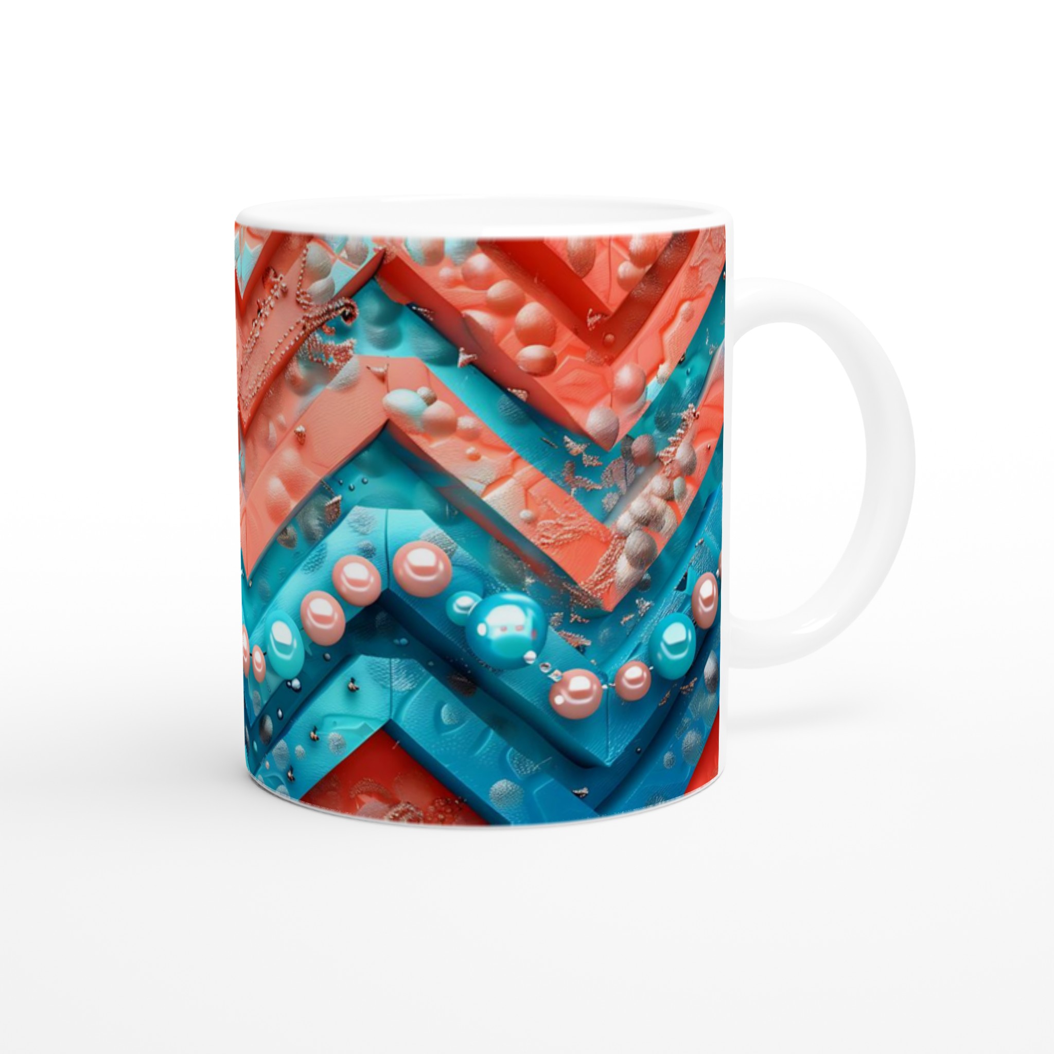 Vit 11oz keramisk mugg med livfullt abstrakt mönster i blått och korall – välj din favoritfärg 9 a822229b-fbc3-4fdf-bedd-6c737da1d927