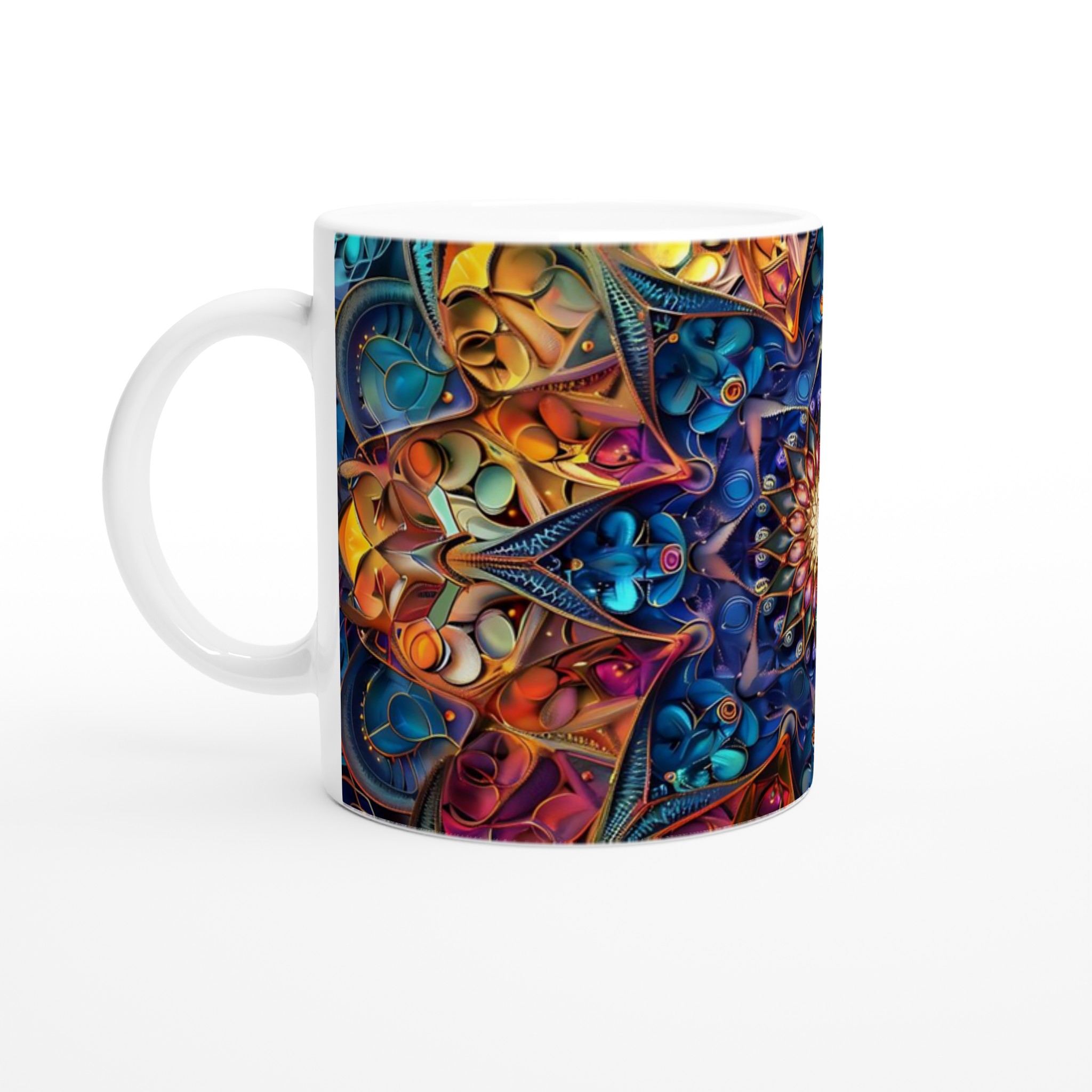 Kosmisk Mandala Keramikmugg - 11oz, Levande Mönster i Blått och Guld för En Färgstark Start på Dagen 1 a88410b9-22de-4fb2-85b3-e5d147c850fa