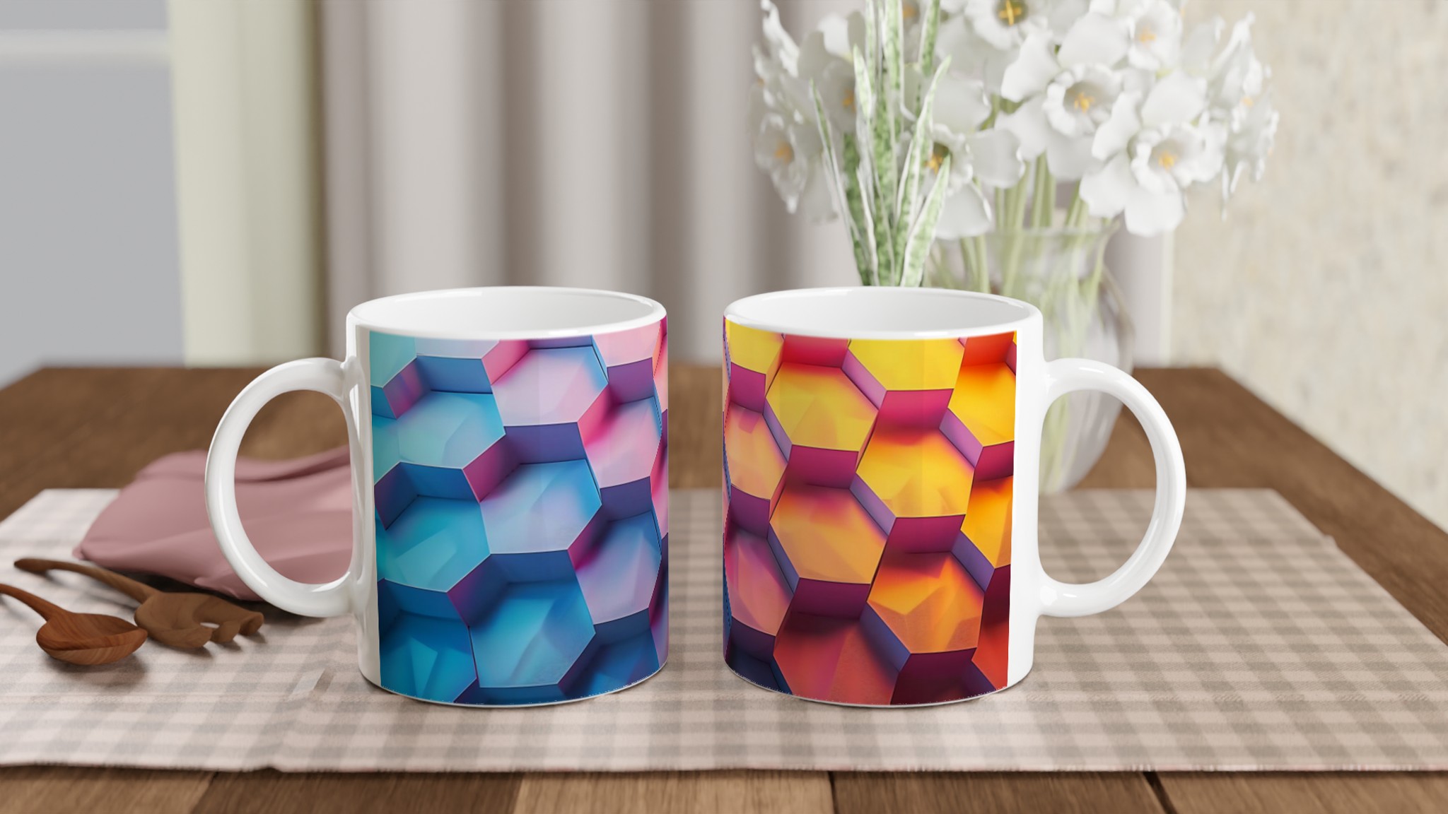 Abstrakt Hexagon Färggradient Mugg - 11oz Keramikmugg för kaffe, te & heta drycker i flera färger 10 a8c95091-359d-43d5-8d0f-8d3d6ee741ea