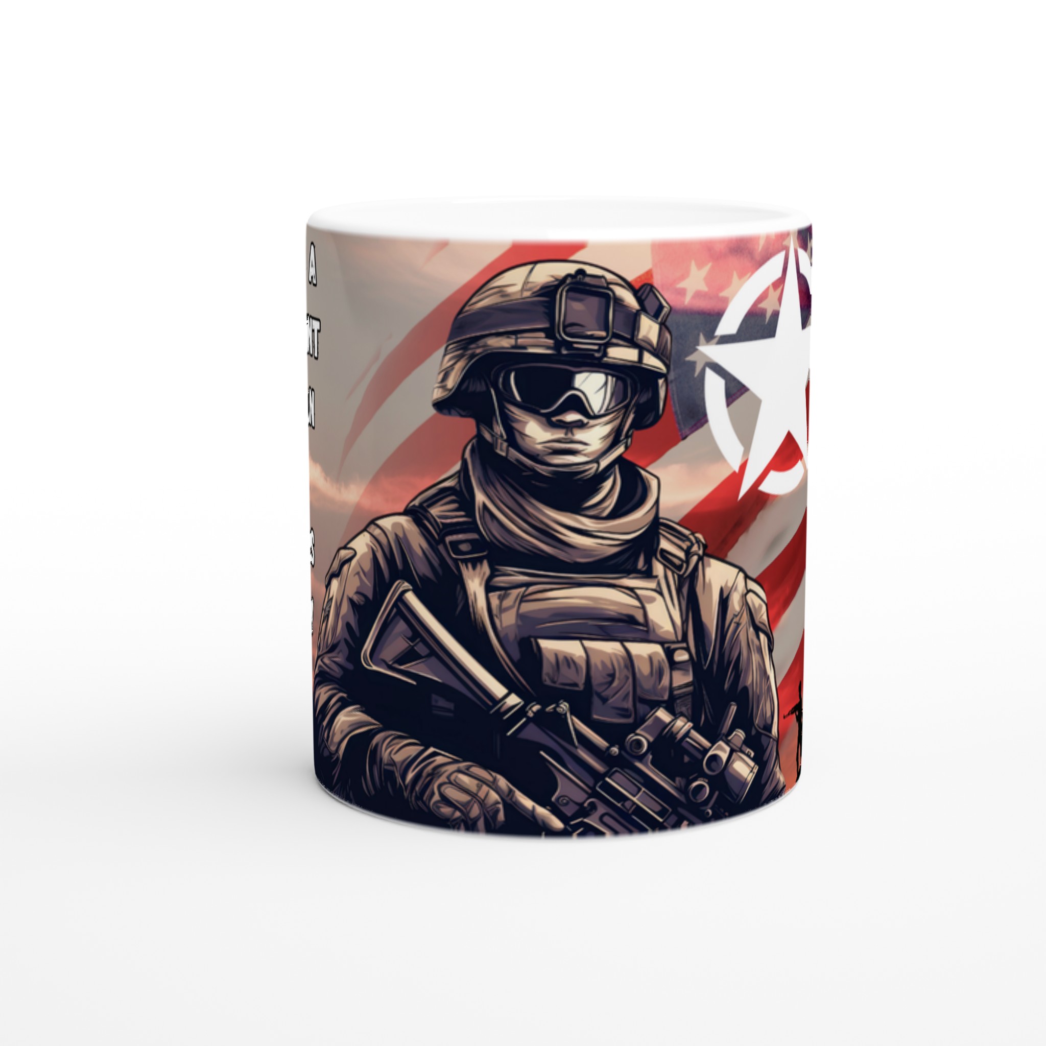Vit 11oz keramisk mugg med patriotiskt soldatmotiv – välj bland 7 livfulla keramiska färger 8 a92938ab-887a-4e80-b75b-3a949b935d87