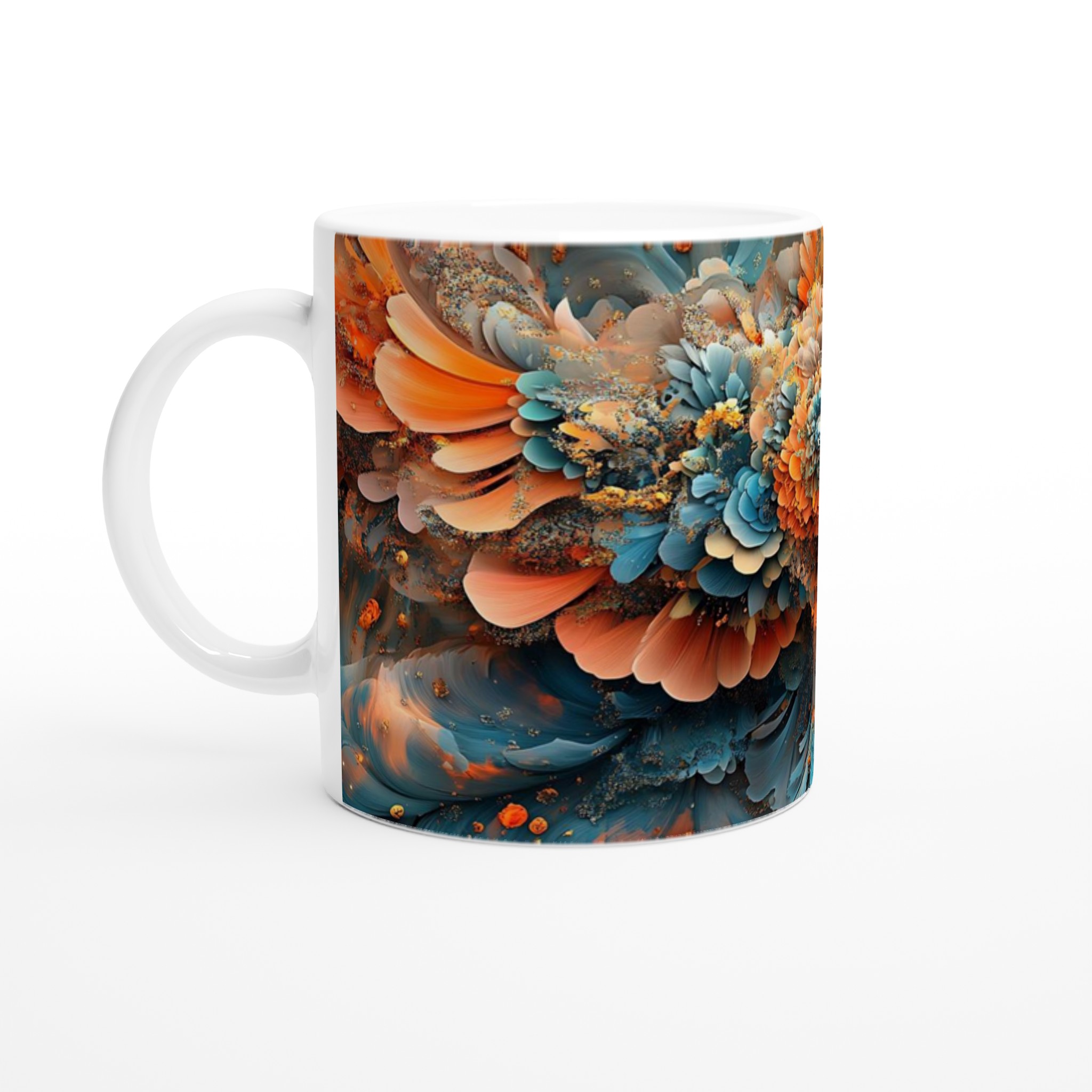 Abstrakt Mandala Konst Mugg – 11oz Keramisk Kaffekopp med Levande Apelsin och Teal Design 1 a9864f5b-373c-4e3f-a37e-0a61ba573c82