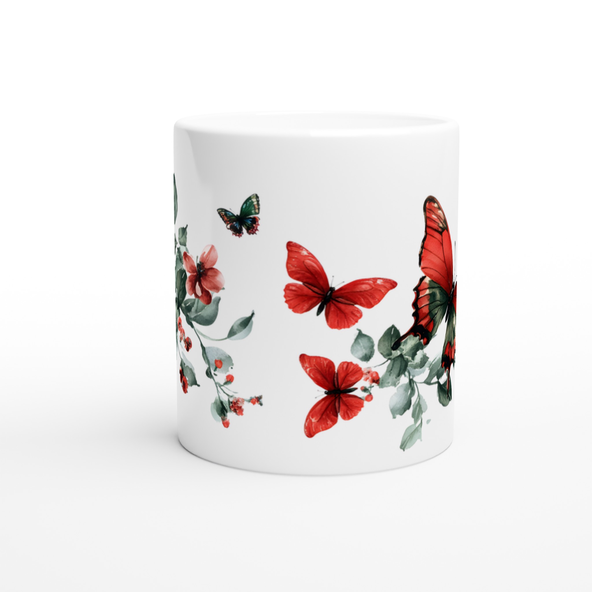 Fjäril och blomsterakvarell 11oz Keramisk Mugg – Välj bland 7 Livfulla Färger 8 a99c88a6-442a-4a2a-8a73-76698174fcc8