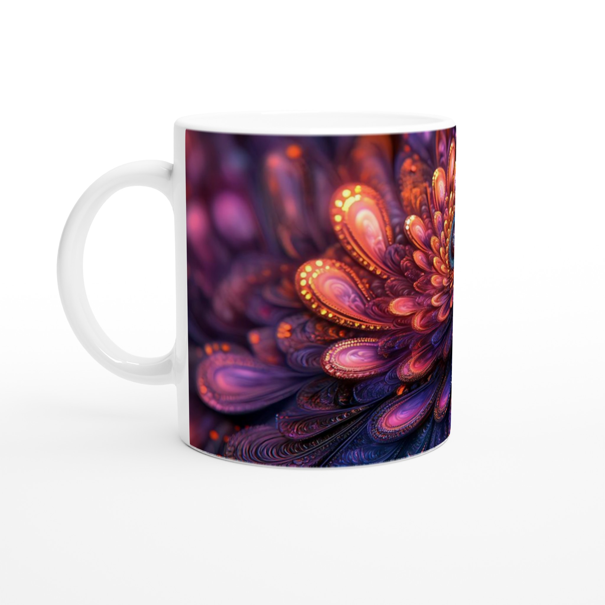 Kosmisk Blomster Keramisk Mugg – 11 oz Vit – Upplev Magisk Design i Varje Klunk 1 a9b81823-19e9-463c-b18e-85b80a0c5ea1