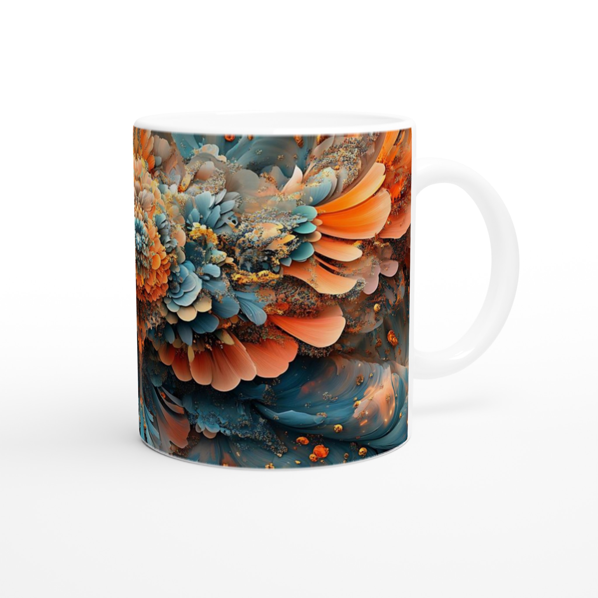 Abstrakt Mandala Konst Mugg – 11oz Keramisk Kaffekopp med Levande Apelsin och Teal Design 9 aa24aae4-e874-4414-b05b-b0a7e67fec56