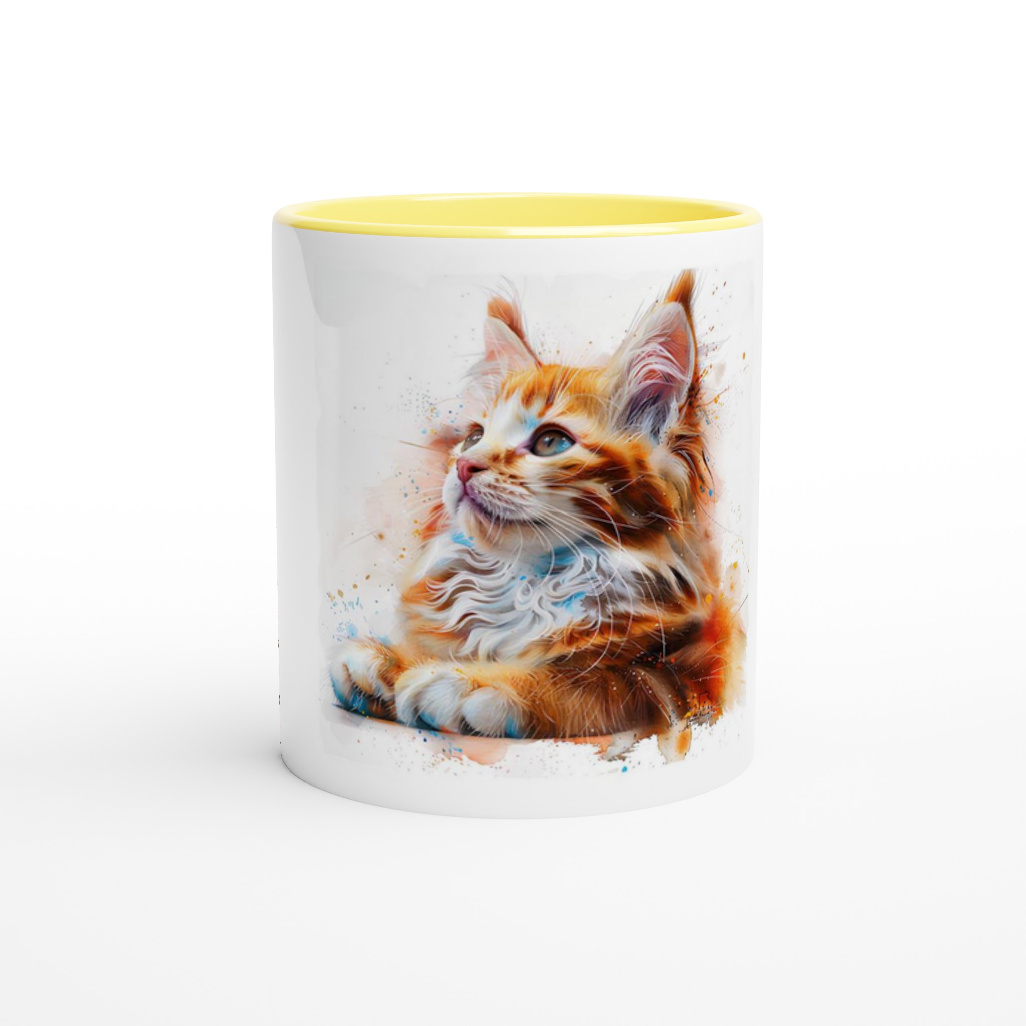 Kattunge i akvarell – 11oz Keramikmugg med färgad insida och handtag 1 aa4e14da-52d0-40cd-b1b9-b06360d352bd